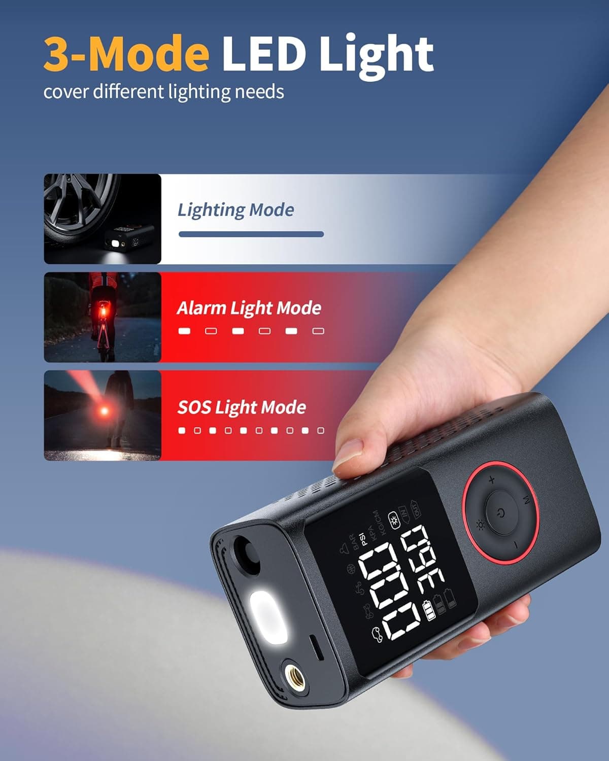 Tire Inflator Portable Air Compressor, 150 PSI Cordless Bike Pump, Air Pump for Auto, Motorcycle, Bicycle, Balls with Pressure Gauge, LED Light & Car Accessories, Black, Standard Capacity Standard Capacity Black - Image 8