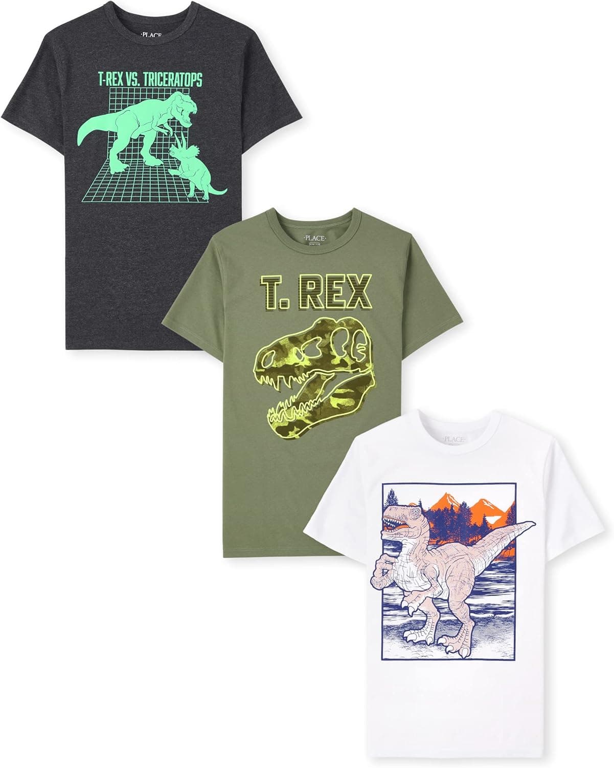 The Children's Place Boys Animals,Cars Short Sleeve Graphic T-Shirts,3 Pack Medium Dino Fight/T. Rex/Dino 3-pack 3 - Image 2