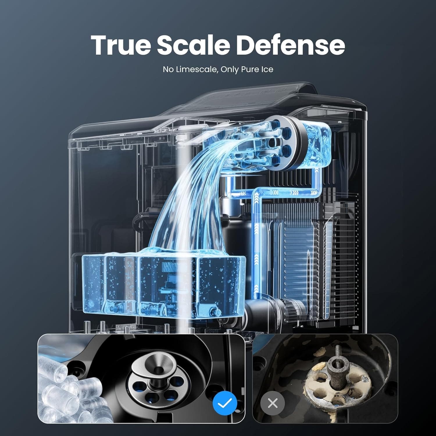 Nugget Ice Maker Countertop, 35lbs/24H Sonic & Chewable Pellet Ice, Quiet Operation, Self-Cleaning Anti-Scale System, Portable Crushed Ice Machine, Premium Stainless Steel, Ice Scoop Black - Image 7