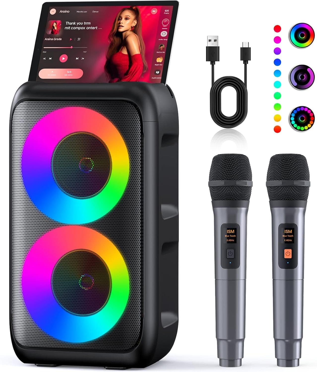 Karaoke Machine, Portable Bluetooth Speaker with 2 Wireless Karaoke Microphones, Karaoke Machine for Adults Kids with PA System,Stage Monitors Support TWS/TF/USB/AUX for Home Party Stage,Xmas Gifts Black - Image 2