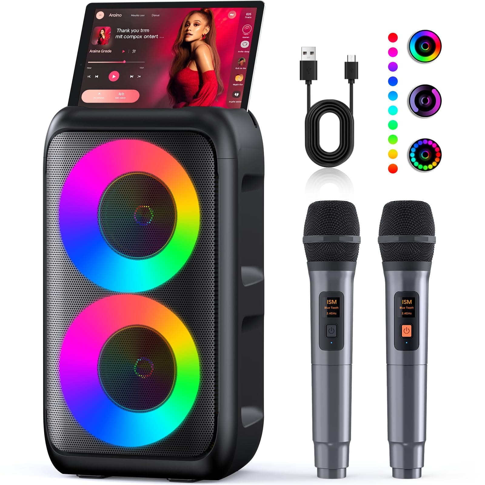 Karaoke Machine, Portable Bluetooth Speaker with 2 Wireless Karaoke Microphones, Karaoke Machine for Adults Kids with PA System,Stage Monitors Support TWS/TF/USB/AUX for Home Party Stage,Xmas Gifts Black
