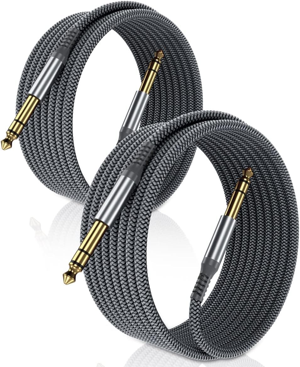 Elebase 1/4 Inch TRS Instrument Guitar Cable 10ft 2Pack,Straight 6.35mm Guitar Bass AMP Cord,Quarter Inch 6.3mm Male Jack Stereo Audio Balanced Line for Electric Guitar,Bass,Keyboard,Amplifier,Speaker 10 ft Grey - Image 2