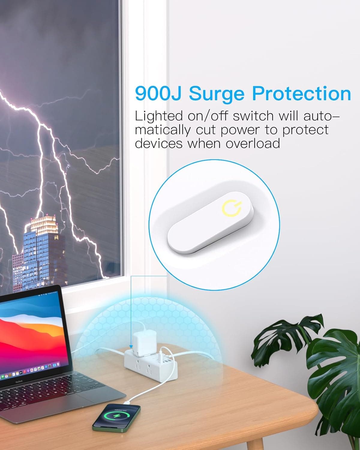 One Beat 10Ft Extension Cord with Multiple Outlets,Flat Plug Power Strip Surge Protector with 10 Ft Long Cord,6 Outlet 4 USB Ports (2USB C),Multi Outlet Wall Plug for Travel,College,Dorm Essentials White 10FT - Image 6