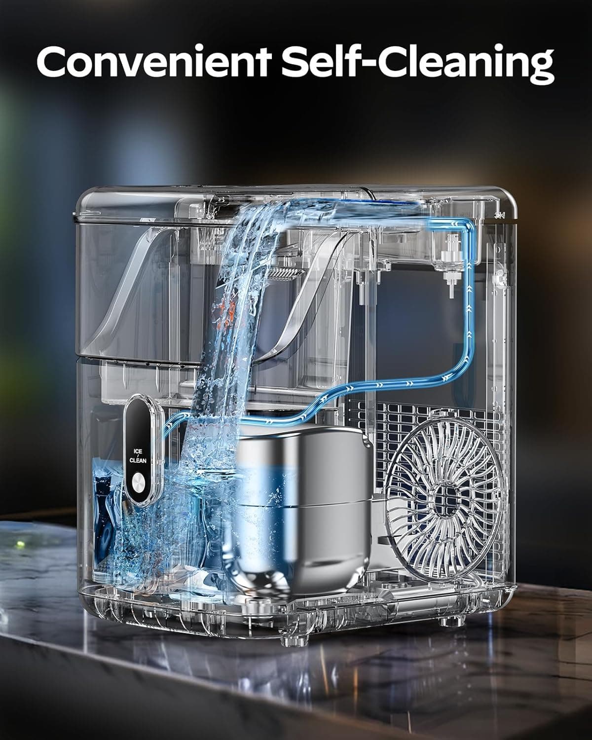 Nugget Ice Maker Countertop, HOMEZAY Pebble Ice Maker with Soft Chewable Pellet Ice, 33 lbs per Day, Compact Ice Machine with Self-Cleaning & LED Indicator for Home, Kitchen, Camping, RV, Office - Image 5