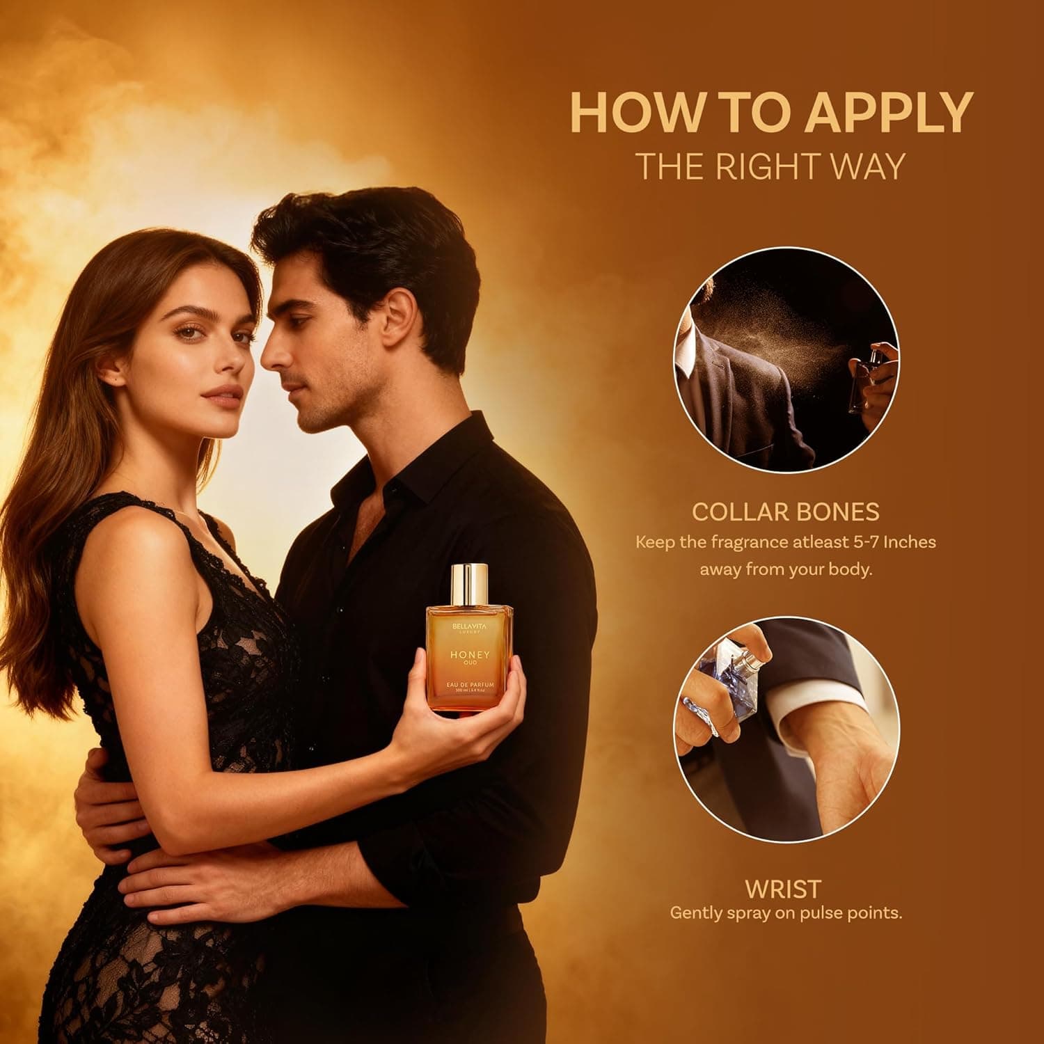 BellaVita Luxury Honey Oud Eau de Parfum (3.4 fl. oz.) | Patchouli, Vanilla, Bergamot, Floral & Spicy + Vegan Essentials Oils | Best gift for Valentine's Day | Long-Lasting Unisex Fragrance - Image 5