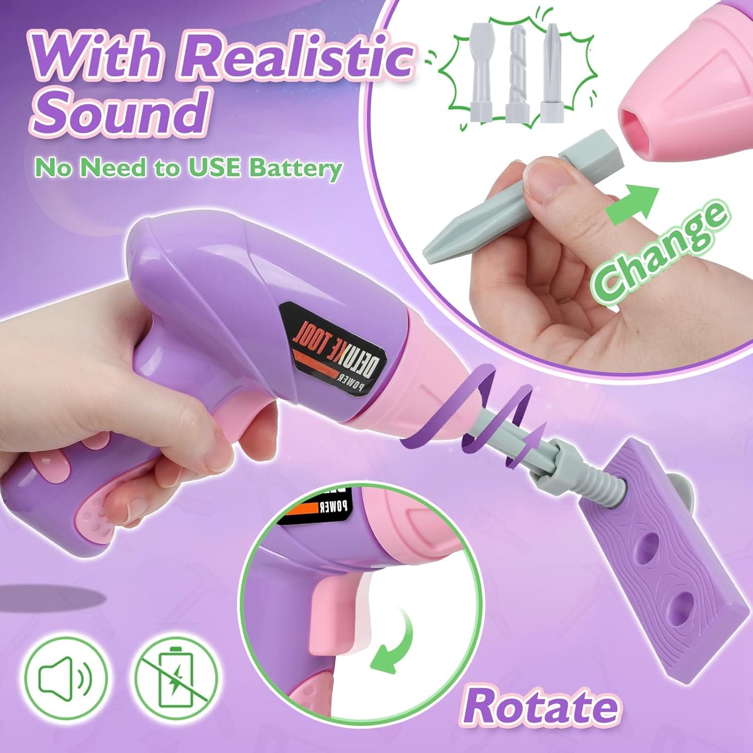 Kids Tool Set with Toy Drill, Toy Tool Box, Construction Tools, Pretend Play Toddler Girl Toys Gifts for Toddlers Kids Aged 3 4 5 6 7 - Image 4