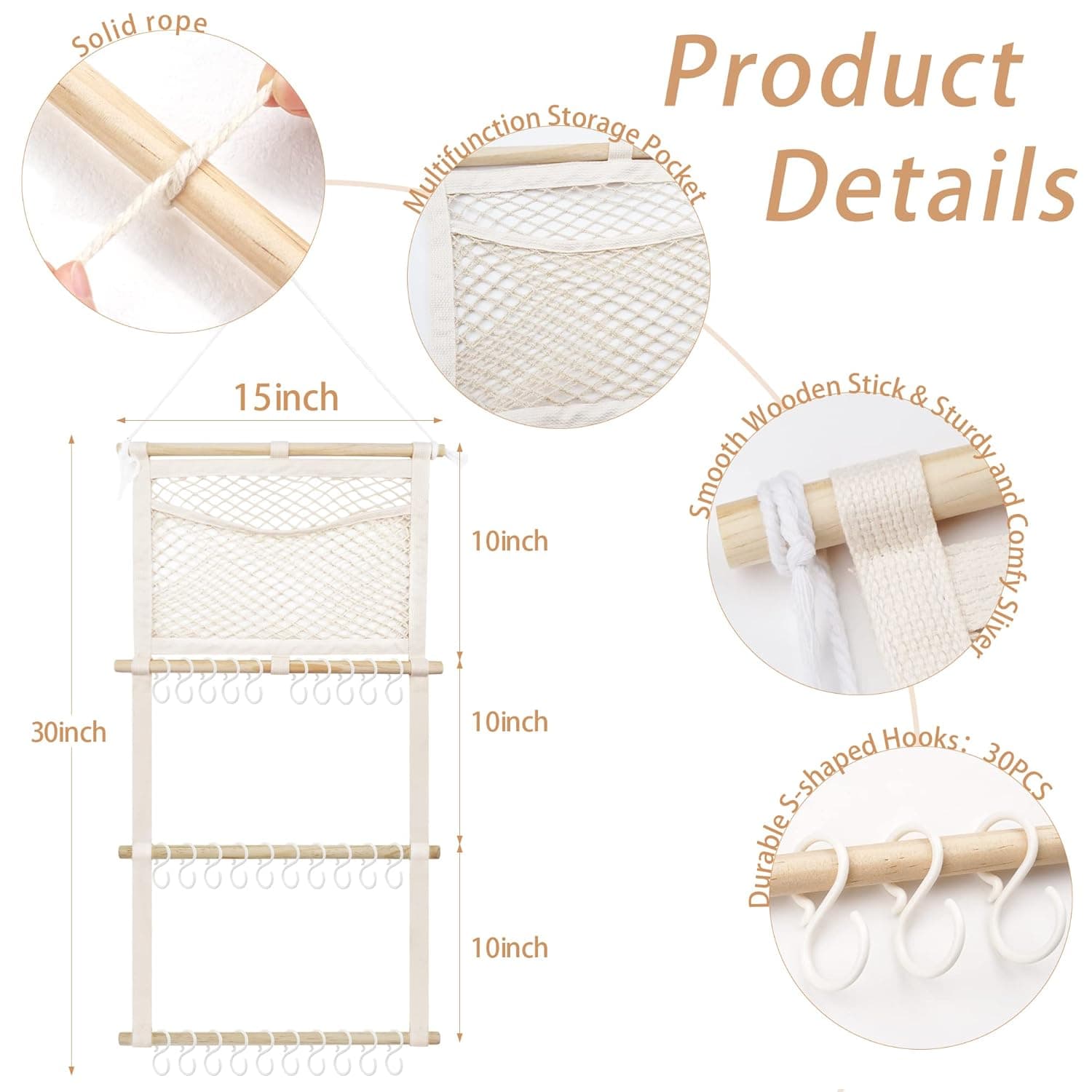 kangaroo Headband Holder Hair Bows Organizer for Baby Girls Large Capacity Bow Holder Hair Accessories Wall Hanging Organizer for Toddler Baby Girl Nursery Room Decor Beige - Image 3