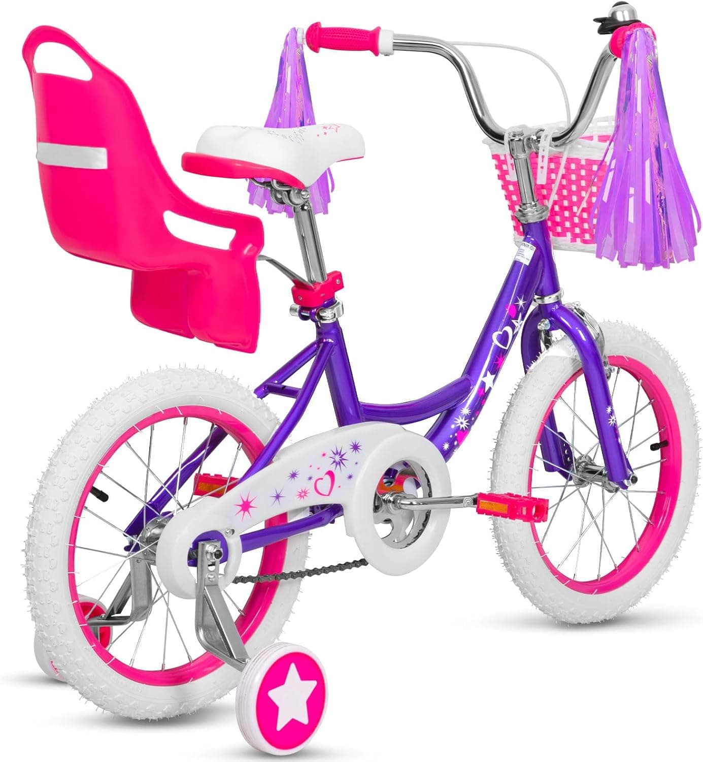 WEIZE Girls Bike for 3-12 Years Old Kids, 14 16 20 Inch Kids Bike with Training Wheels, Streamers, Basket and Doll Seat, Children Bicycles with Coaster Brake, Multiple Colors Purple 14 Inch With Training Wheels - Image 5
