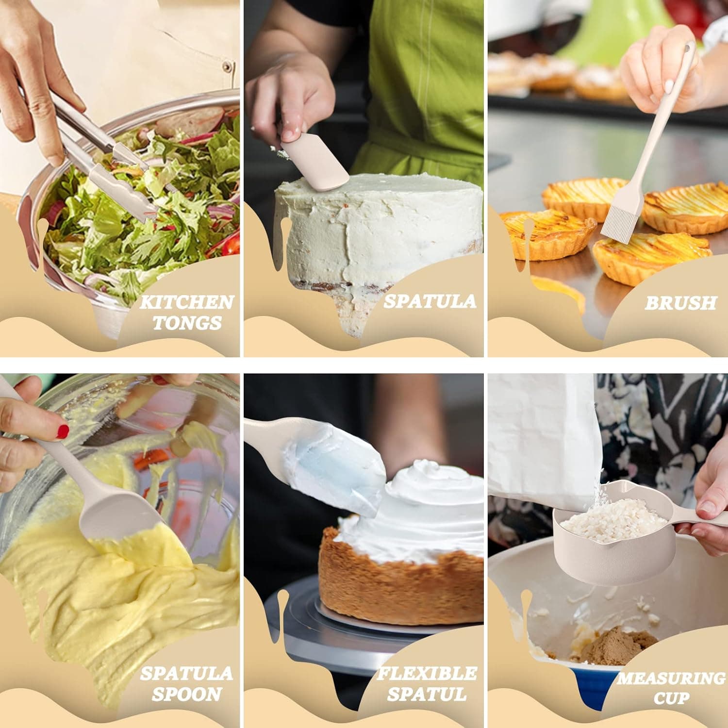 Ensemble de Bols à Mélanger avec Couvercles Hermétiques, 26PCS Bols en Acier Inoxydable Khaki avec Accessoires de Râpe, Fonds Antidérapants & Ensemble d'Ustensiles de Cuisine, Tailles 7, 4, 2.5, 2.0, 1.5, 1QT, Idéal pour Mélanger & Servir - Image 7