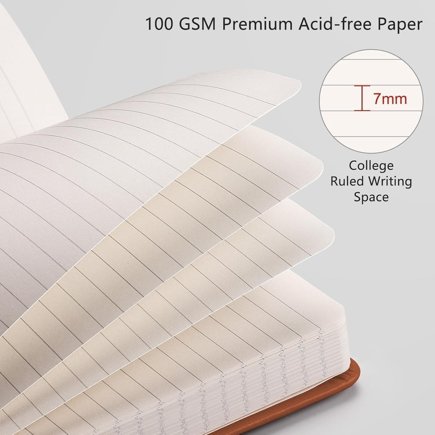 Cuaderno con Forro RETTACY, 192 Páginas Numeradas, Tamaño Mediano A5 (5.7'' x 8.3''), para Hombres y Mujeres, Diario, Escritura, Trabajo y Oficina, Tapa Dura de Cuero, Papel Grueso de 100 GSM (Marrón) Rayado Marrón - Image 3