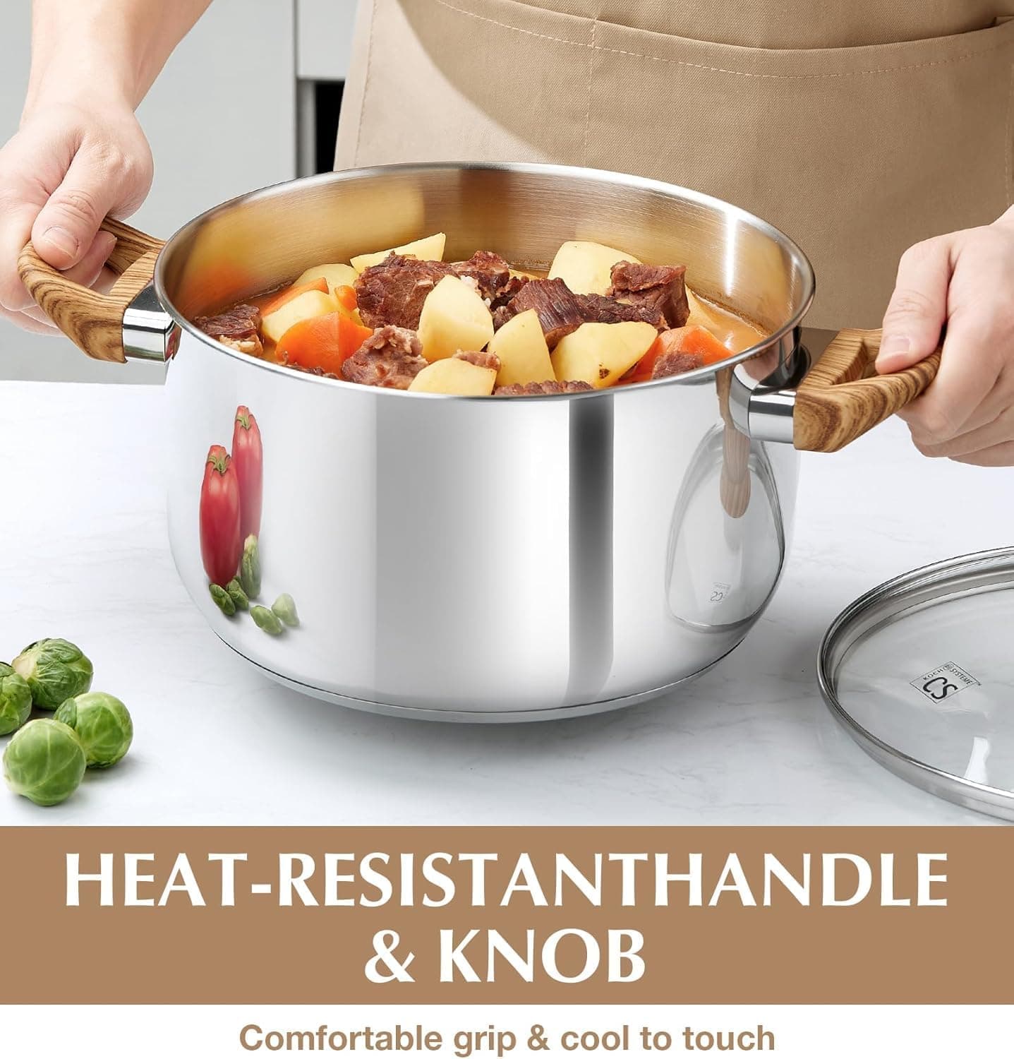 KOCH SYSTEME CS Stainless Steel Coowkare Set 10PCS, Professional 18/10 Stainless Steel Pots and Pans Set with Cool-Touch Handles, Tri-ply Base, Kitchen Cookware Sets, Cooking Set Induction Compatible 10 Pcs - Image 5