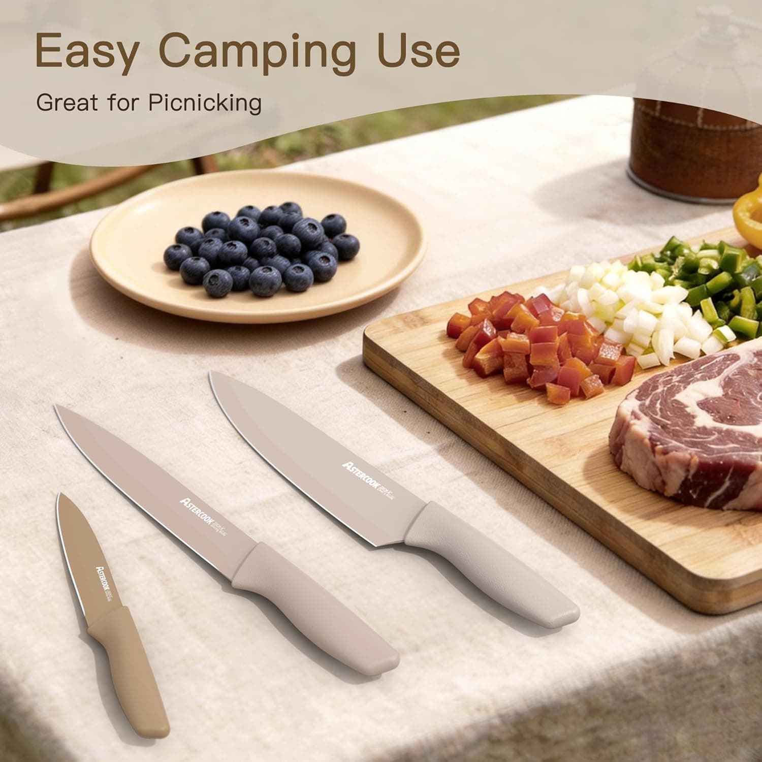 Juego de cuchillos Astercook, juego de 13 piezas de cuchillos de cocina con recubrimiento saludable anti-óxido, apto para lavavajillas, juego de cuchillos de chef de acero inoxidable con 6 protectores de hoja, regalos perfectos para el Día de San Valentín para la cocina - Image 7