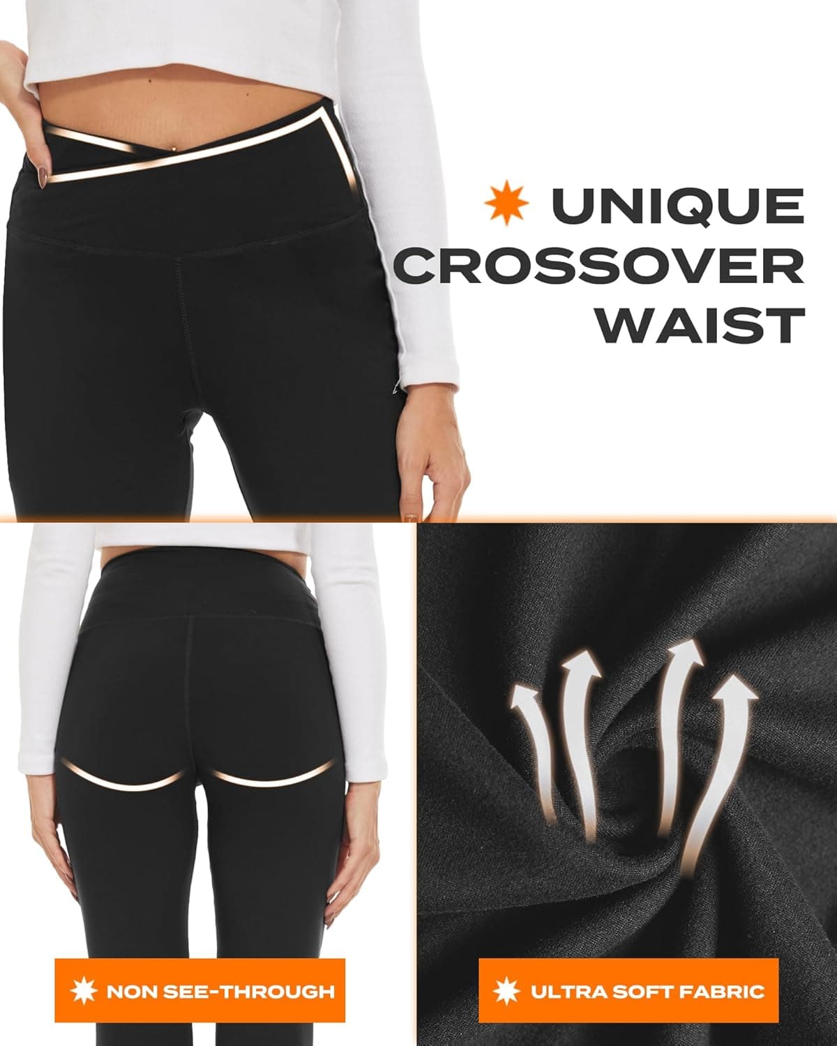 TNNZEET Black Flare Leggings for Women, Crossover Yoga Pants with Pockets Bootcut Flared Leggings V Rise Large Black - Image 5