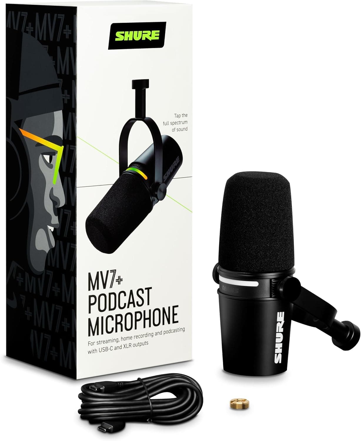 Shure MV7+ Podcast Dynamic Microphone – OBS Certified, Enhanced Audio, LED Panel, USB-C & XLR Outputs, Auto Level Mode, Digital Pop Filter, Reverb Effects – for Podcasting, Streaming, Recording, Black USB - Black Medium - Image 2