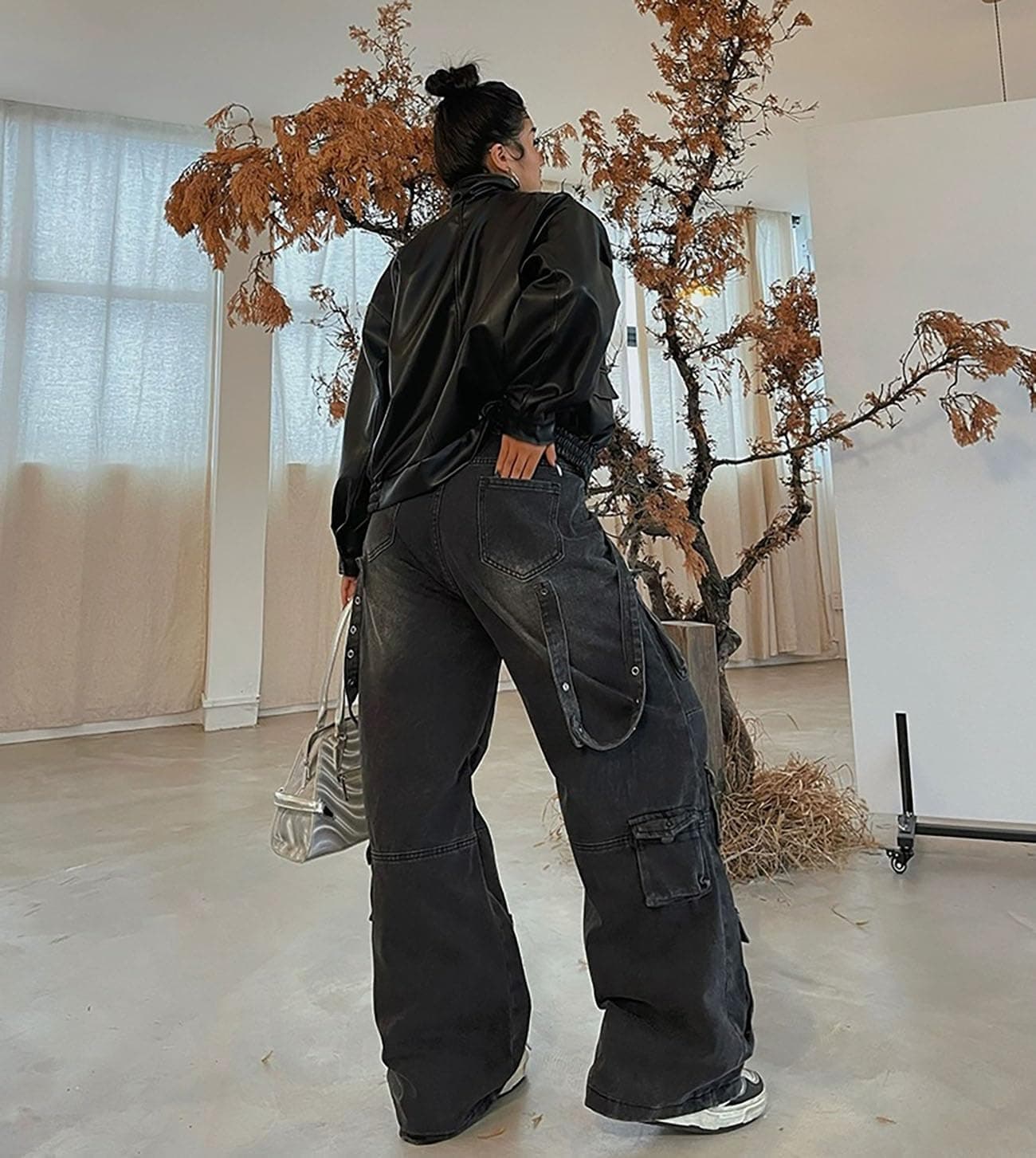 Baggy Cargo Pants for Men Women Wide Leg Jeans Y2k Hip Hop High Waisted Pants Casual Streetwear Grunge Clothes Black Large Black - Image 6