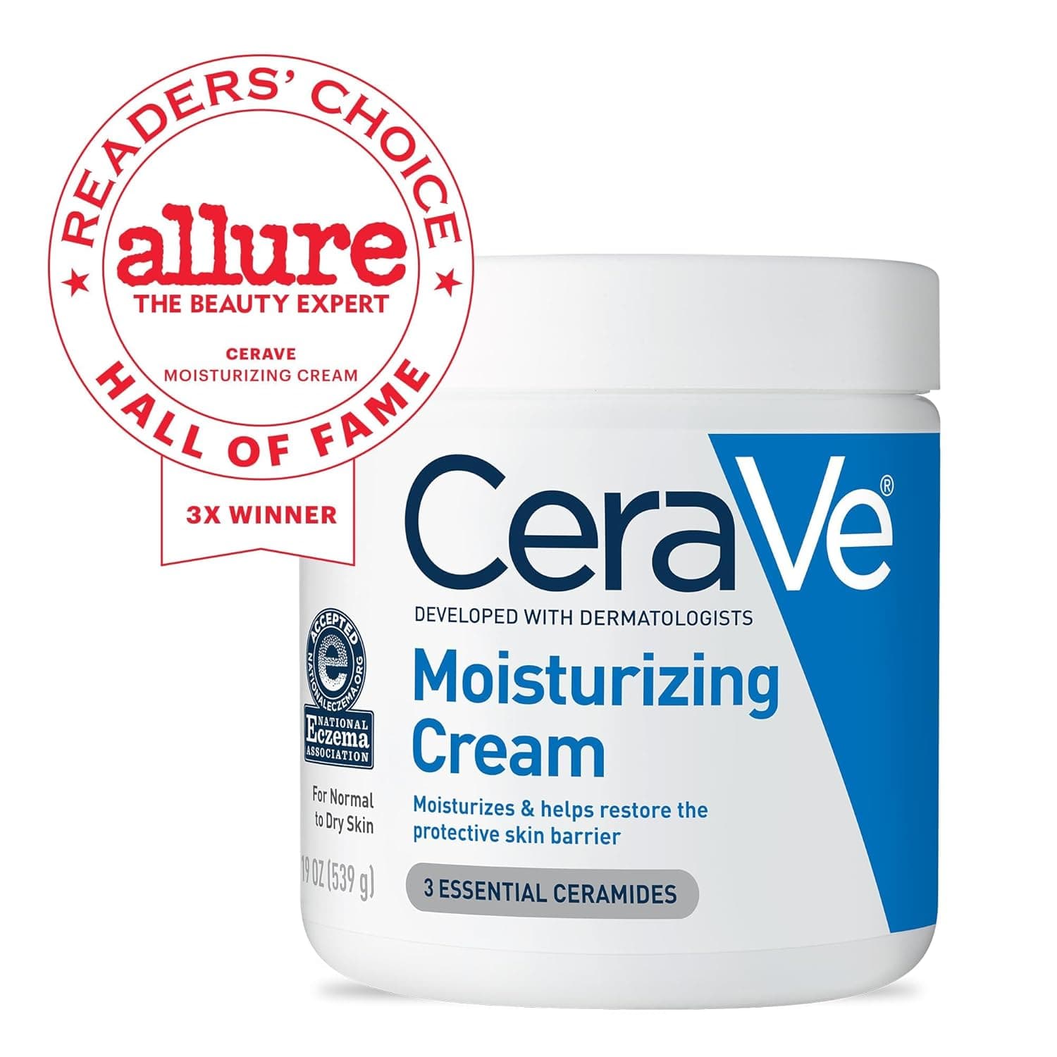 CeraVe Moisturizing Cream, Body and Face Moisturizer for Dry Skin, Body Cream with Hyaluronic Acid and Ceramides, Daily Moisturizer, Oil-Free, Fragrance Free, Non-Comedogenic, 19 Ounce 19 Ounce (Pack of 1) - Image 3