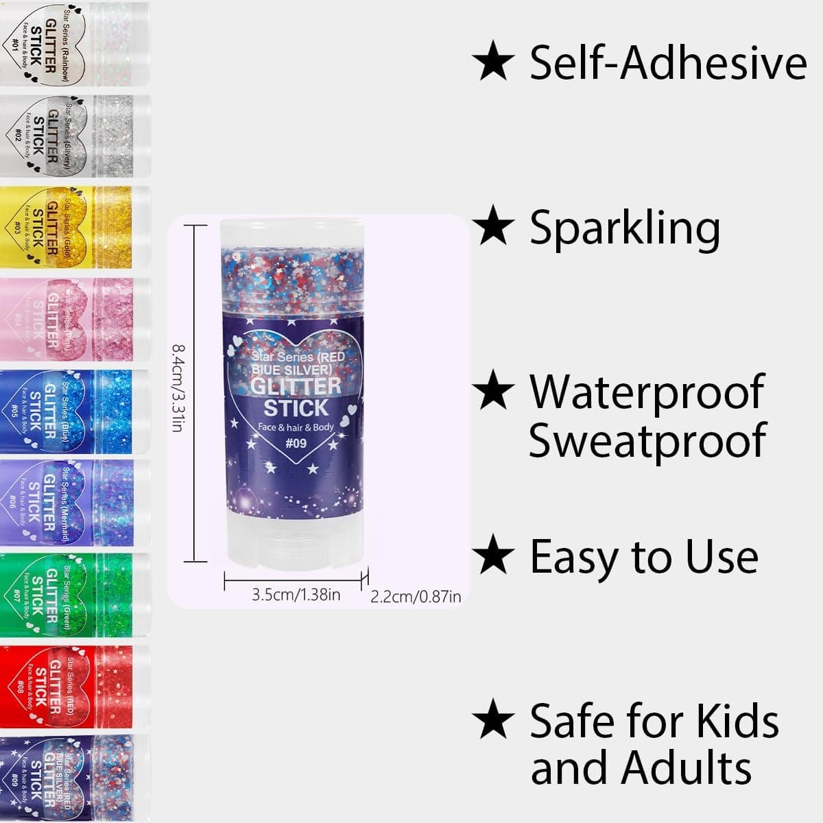 Mysense Patriotic Red White and Blue Body Glitter Stick,4th of July Accessories,Sparkling Face Hair Glitter for Fourth of July Outfit Women Kids,American Pride USA Flag Makeup for Independence Day - Image 4