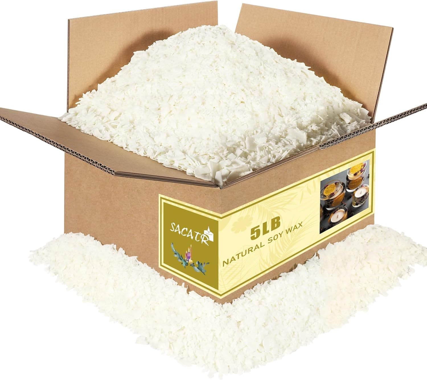 SACATR 5LB Soy Wax para sa Paggawa ng Kandila, 100% Soy Wax - Natural na Wax ng Kandila - Walang additives at Purong, Premium na Kalidad na Wax para sa Paggawa ng Kandila - Image 2
