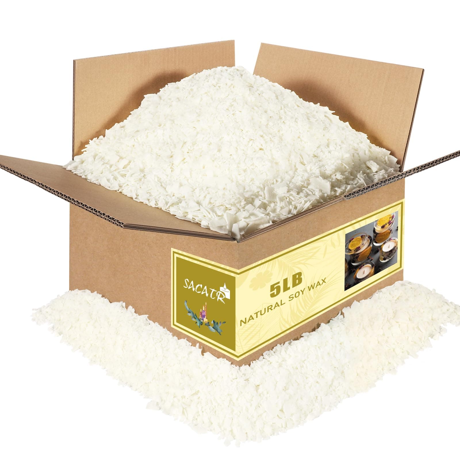 SACATR 5LB Soy Wax para sa Paggawa ng Kandila, 100% Soy Wax - Natural na Wax ng Kandila - Walang additives at Purong, Premium na Kalidad na Wax para sa Paggawa ng Kandila