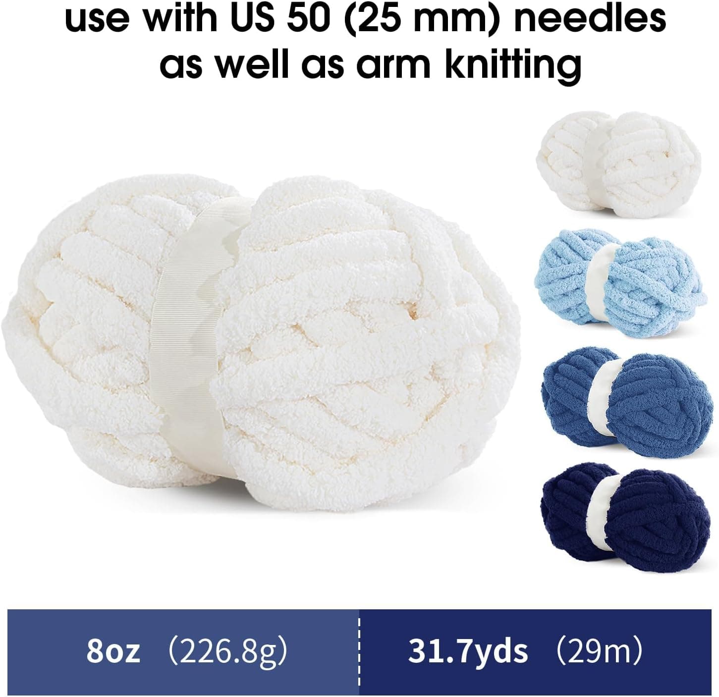 MABOZOO Assorted Chunky Yarn for Crocheting 8 Pack,Fluffy Jumbo Chenille Yarn,Soft Plush Yarn Bulky,Giant Thick Fuzzy Yarn for Hand or Arm Knitting,Cream & Multi Blue(31.7 yds,8 oz Each Skein) Cream & Multi Blue 8 Pack - Image 3