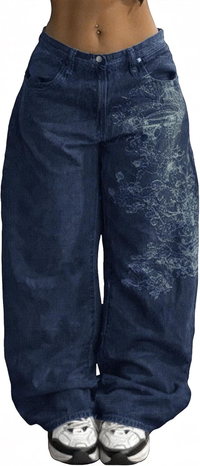EMMIOL Women Boyfriends Hip Hop 90s Vintage Baggy Jeans Loose Denim Pants Mid-Low Waist Jeans Deep Blue-086 Medium - Image 3