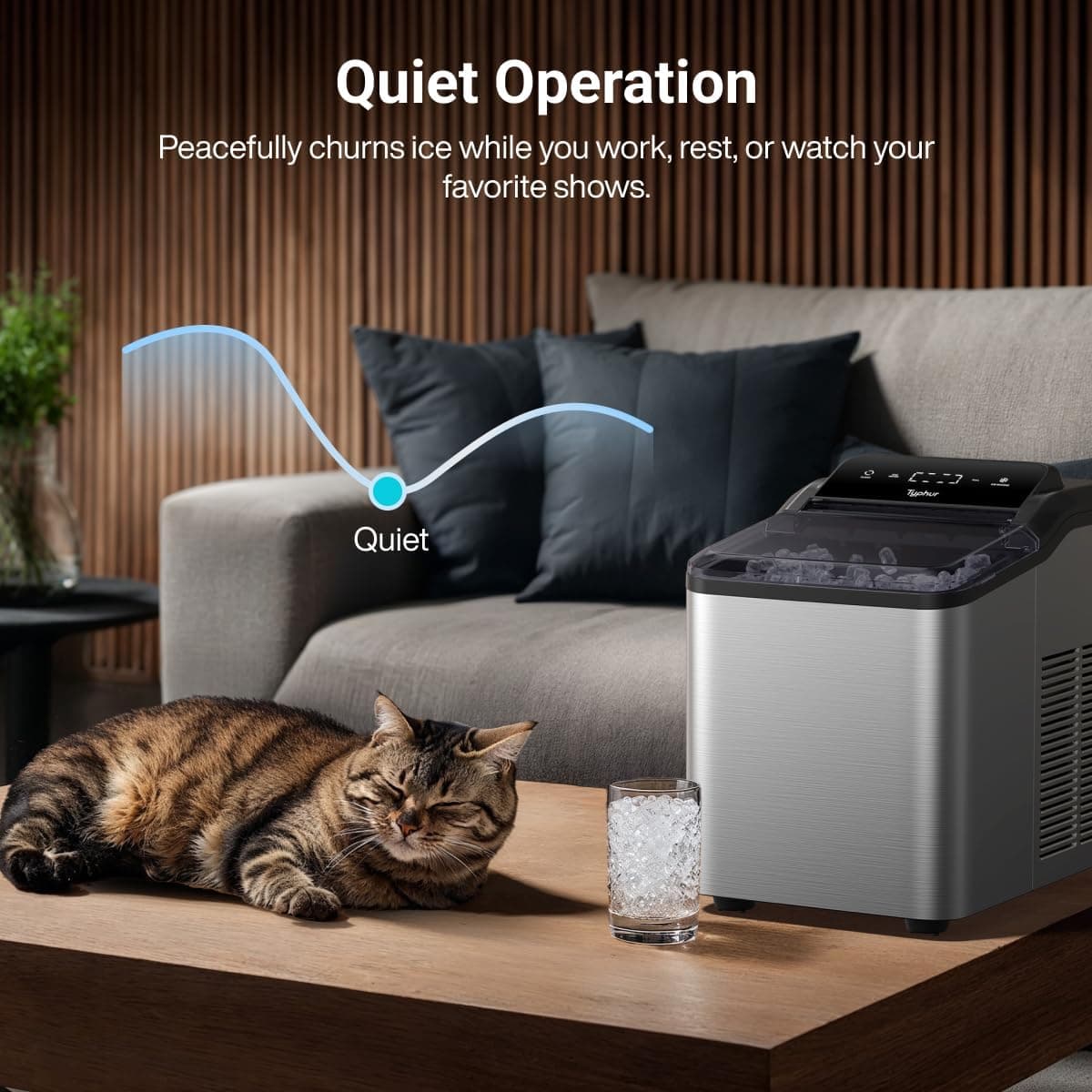 Typhur Fast Nugget Ice Maker Countertop with Self-Cleaning Pump, 35lbs/24H Crushed Pebble Ice Machine with Pellet Ice, 8 Packs Cleaner, Dual Ice Scoops for Home, Kitchen, Party, RV, Stainless Steel Piano Black - Image 8