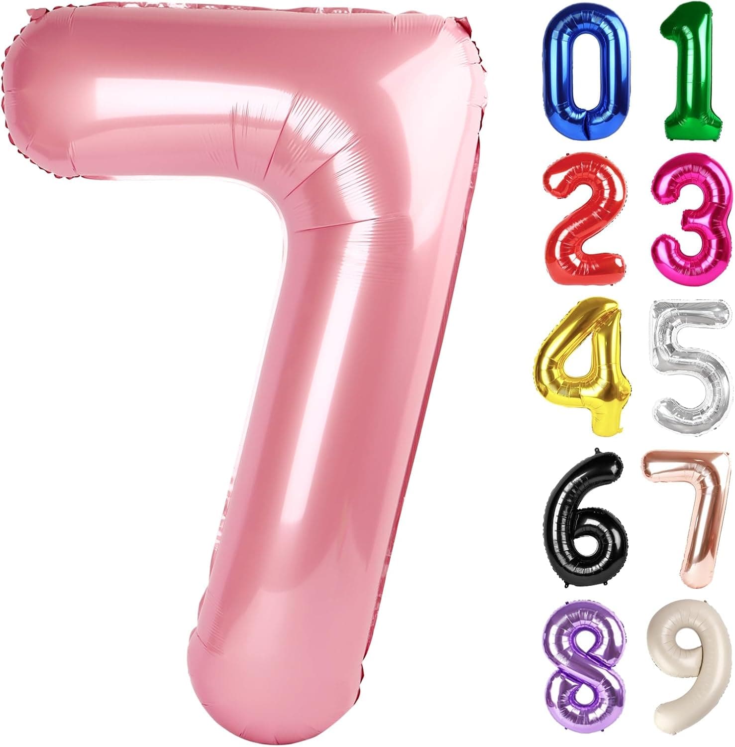 Amazon.com: 7 Balloon - Pastel Pink Birthday Number Balloons, 40 Inch Decorations | Pastel Pink inflatable birthday balloons 40 inch, jumbo foil 7th birthday decorations for women and men : Toys & Games