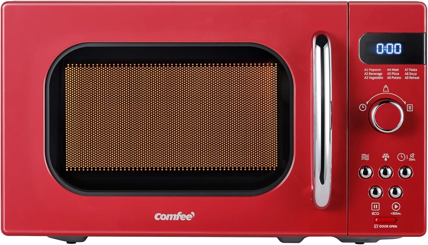 COMFEE' Retro Small Microwave Oven With Compact Size, 9 Preset Menus, Position-Memory Turntable, Mute Function, Countertop, Perfect For Small Spaces, 0.7 Cu Ft/700W, Red, AM720C2RA-R - Image 2