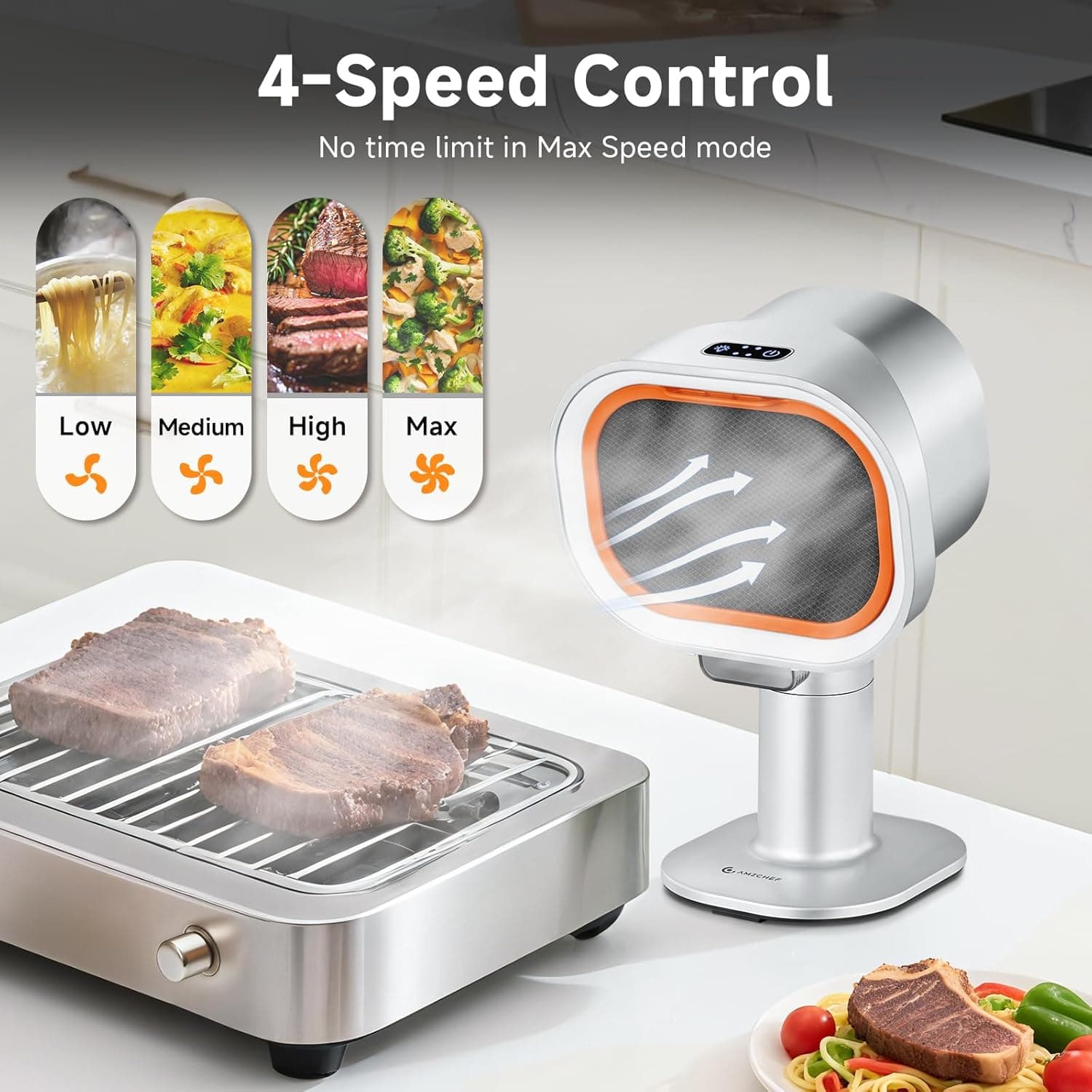 Portable Range Hood - 4-Speed Adjustable Exhaust Fan with Telescoping Height & 40° Tilt Low Noise 52dB, Large-Caliber Aluminum Filter + Oil Cup & 10 Carbon Cotton Filters for Indoor BBQ/Hot Pot/RV silver - Image 6