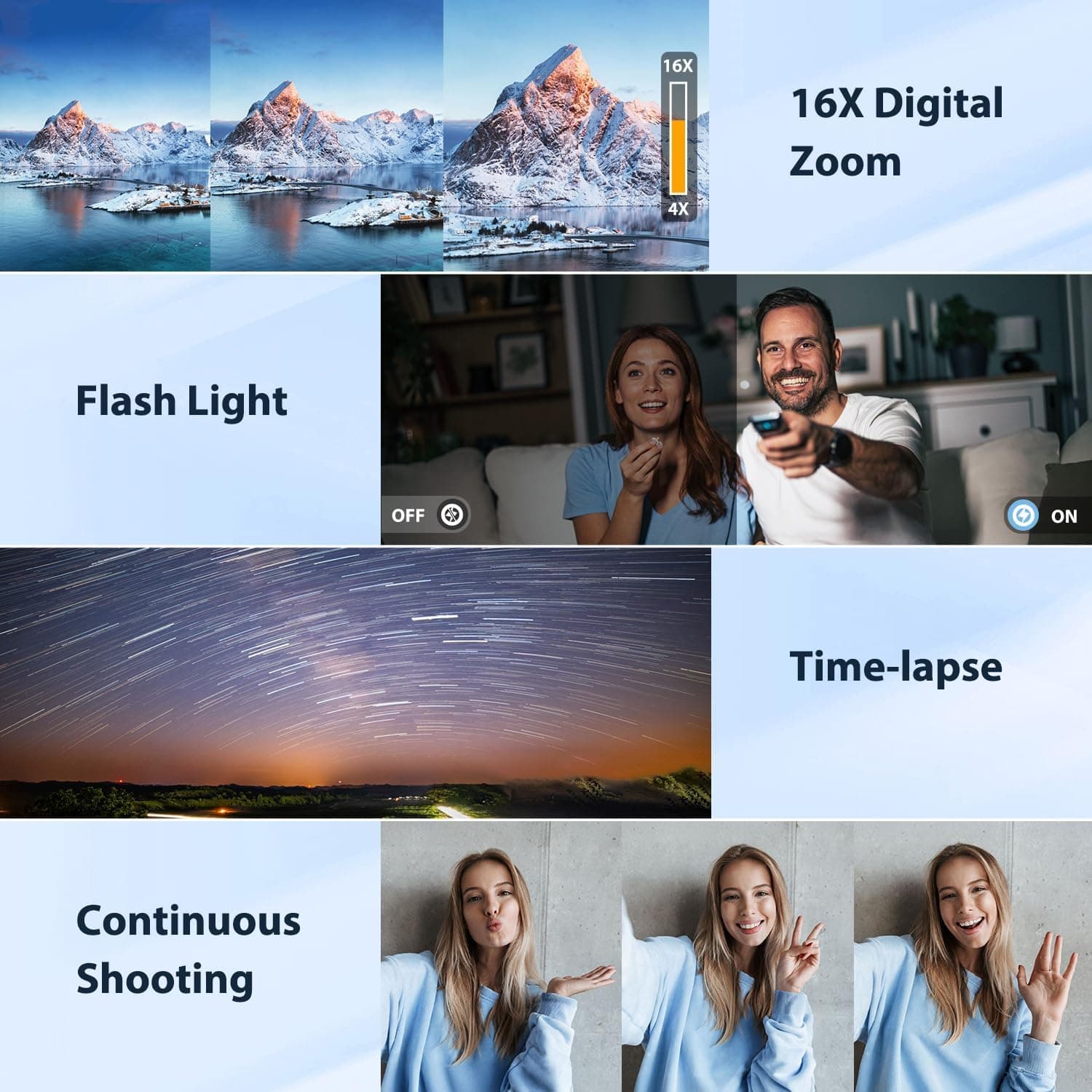 8K Digital Cameras for Photography Autofocus, WiFi 88MP Vlogging Camera with Dual-Lens, Flash, 16X Digital Zoom, Touch Screen, Travel Camera Anti-Shake with Lens Hood, 64GB Card,2 Batteries Dark Black - Image 8