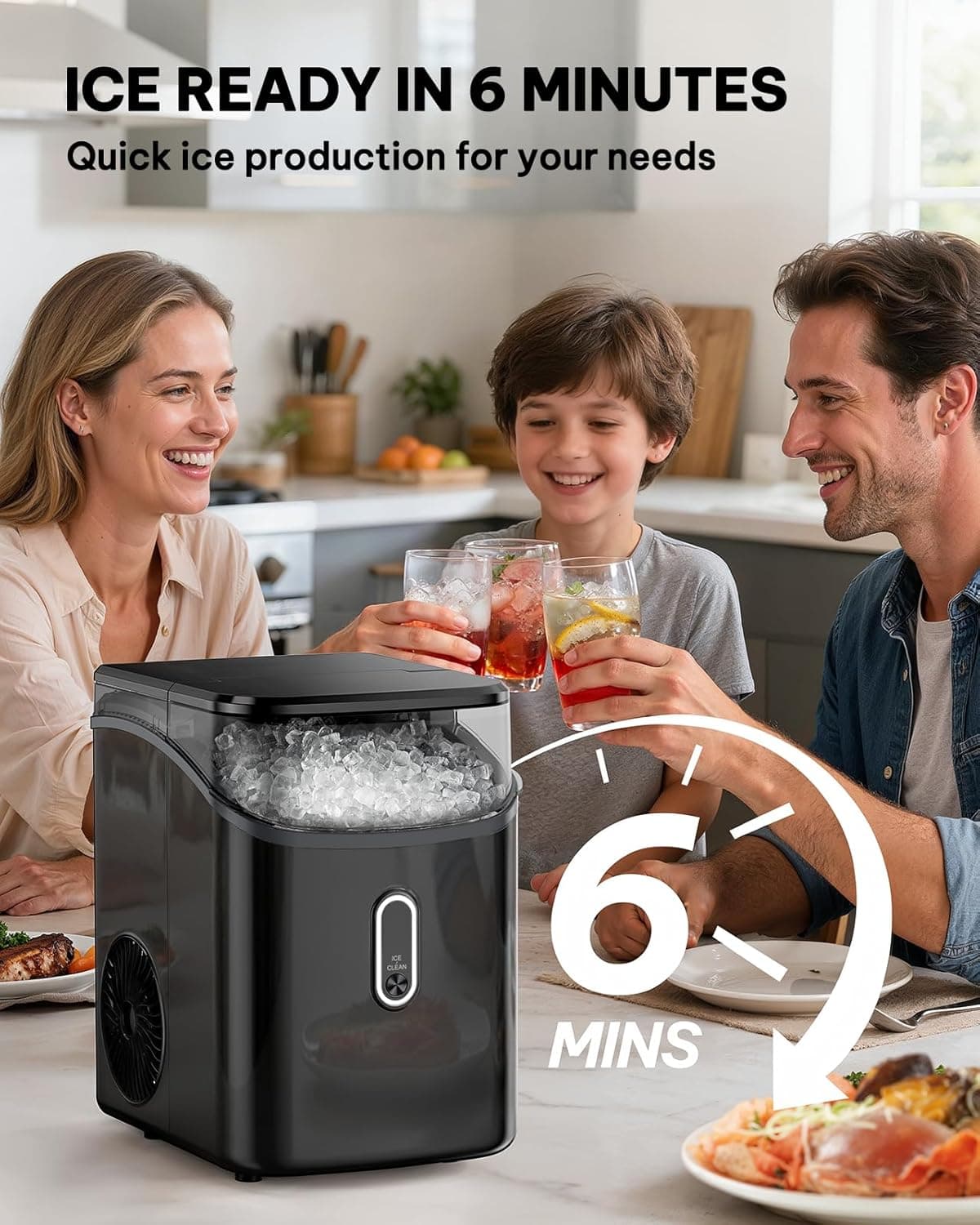 Silonn Nugget Ice Maker Countertop, Pebble Ice Makers with Crushed Soft Chewable Ice, 33lbs Per Day with Scoop, Pellet Portable Ice Machines with Auto-Cleaning for Home, Kitchen, Office, Black Gloss black 33lbs - Image 2