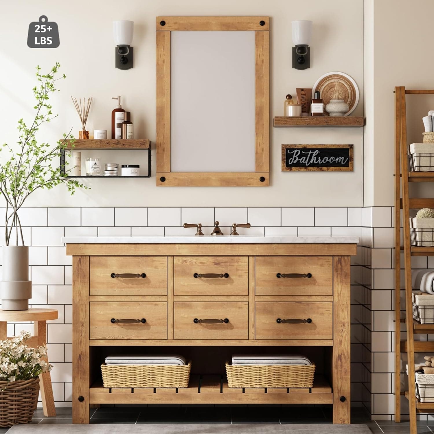 QEEIG ‎Bathroom Shelves Over Toilet - Paper Storage Wall Mounted Farmhouse Decor Decorations Aesthetic Décor Sign Small Floating Shelf 2+1 Set 16 inch, Rustic Brown (020BN) A. Brown - Image 5