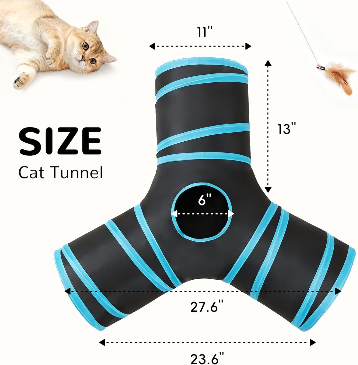 Tempcore Pet Cat Tunnel Tube Cat Toys 3 Way Collapsible, Tunnels for Indoor Cats，Kitty Bored Peek Hole Toy Ball Cat, Puppy, Kitty, Kitten, Rabbit 3-Way 3-Way Blue - Image 2