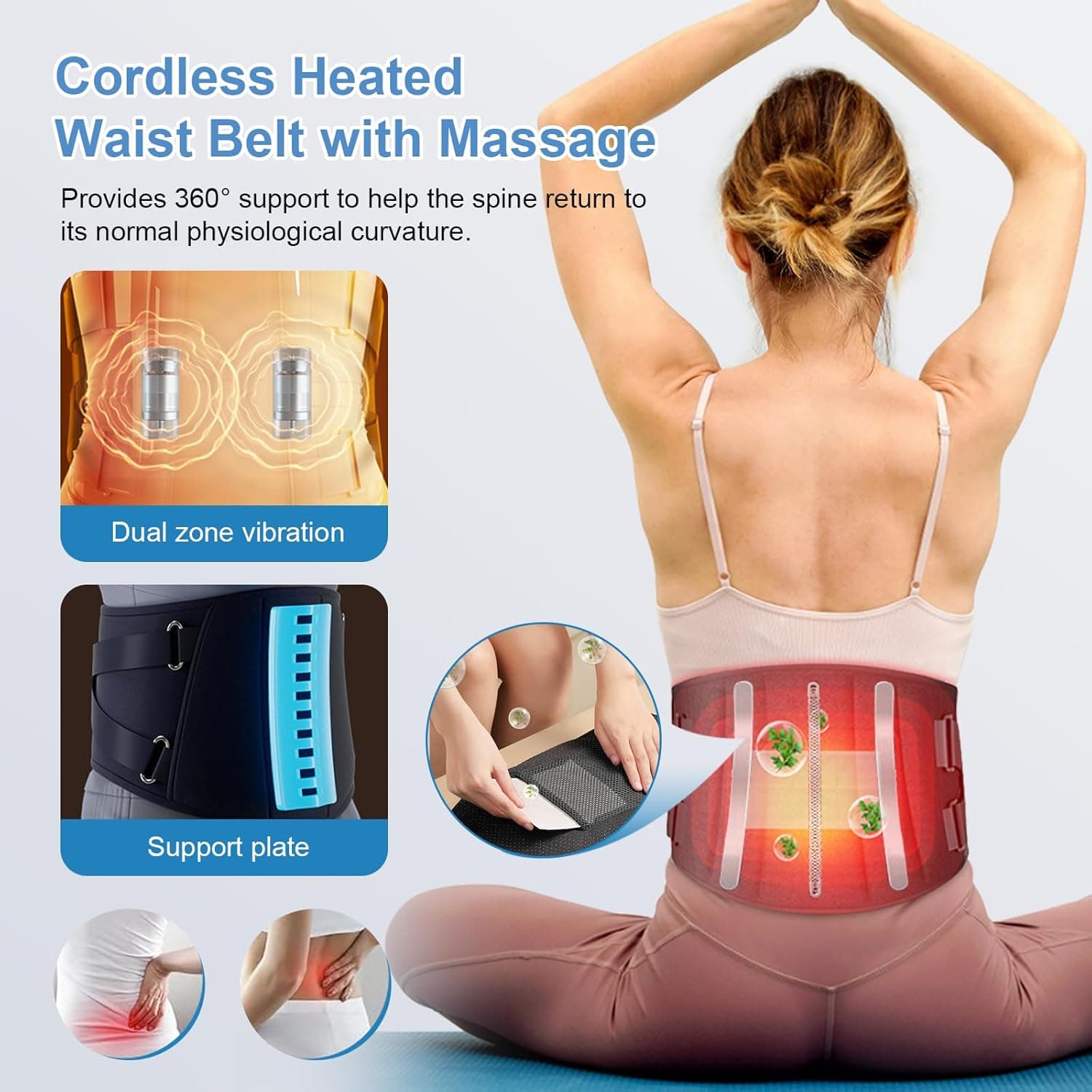Heating Pad for Period Cramps Back Pain Relief,Electric Heating Pad for Low Back Massager,3 Heat, Black,43"x 6" +20" Extended Belt Gifts for Women/Men/Mom - Image 4