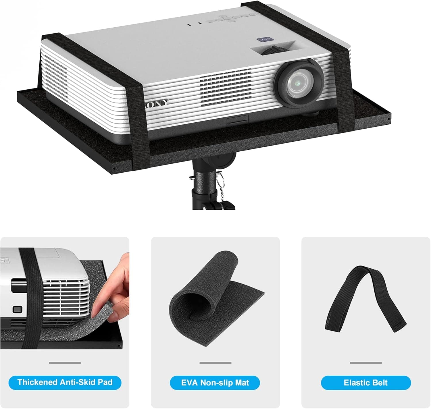 Adjustable Projector Stand Tripod, Laptop Height mula 23.5 hanggang 46.5 pulgada na may Gooseneck Phone Holder, Floor para sa Office, Home - Image 6