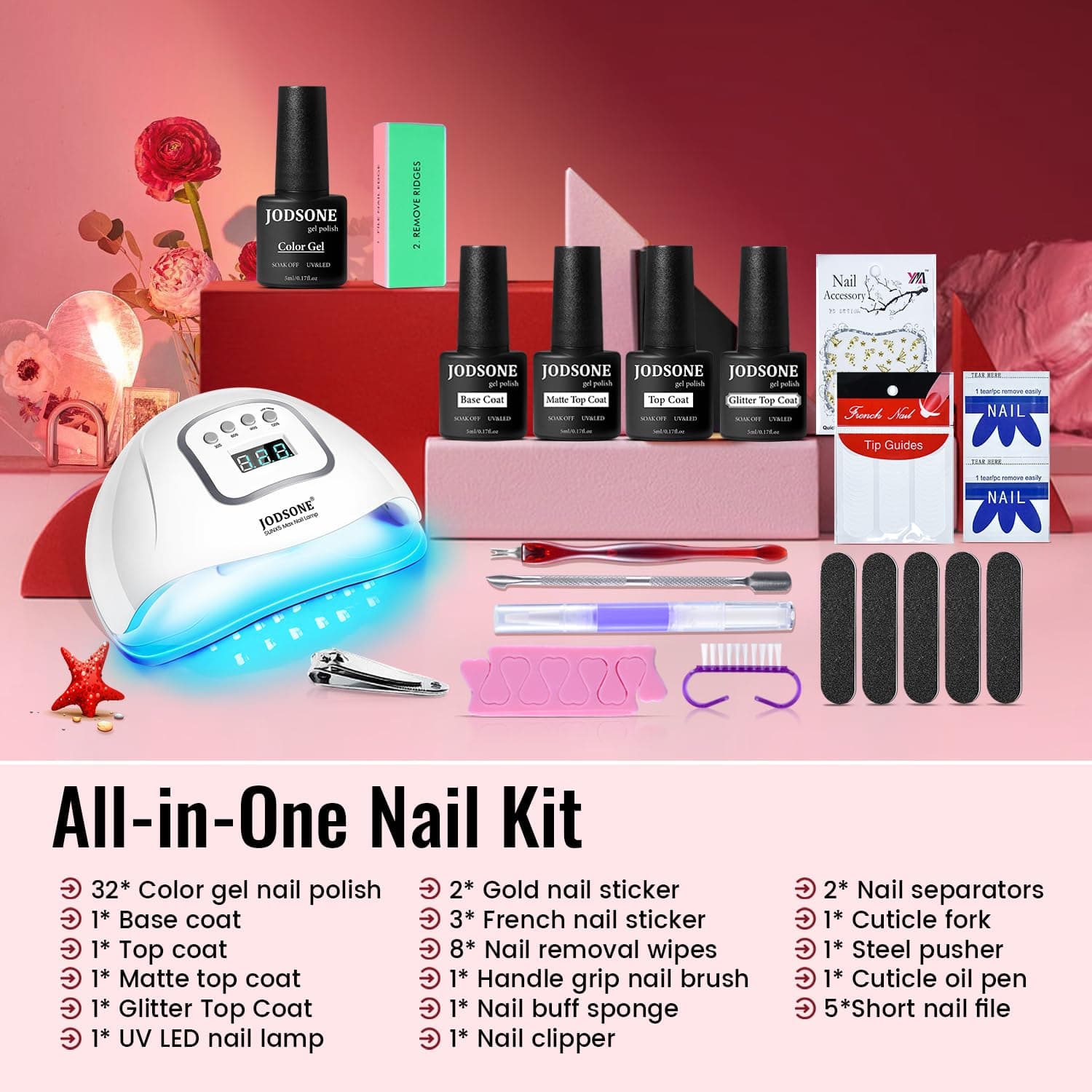 JODSONE Gel Nail Polish Kit na may U V Light 32 Kulay Gel Polish Nail + 4 Functional Adhesive Bottles Kit Soak Off Manicure Tools Regalo para sa Kababaihan classic series - Image 4