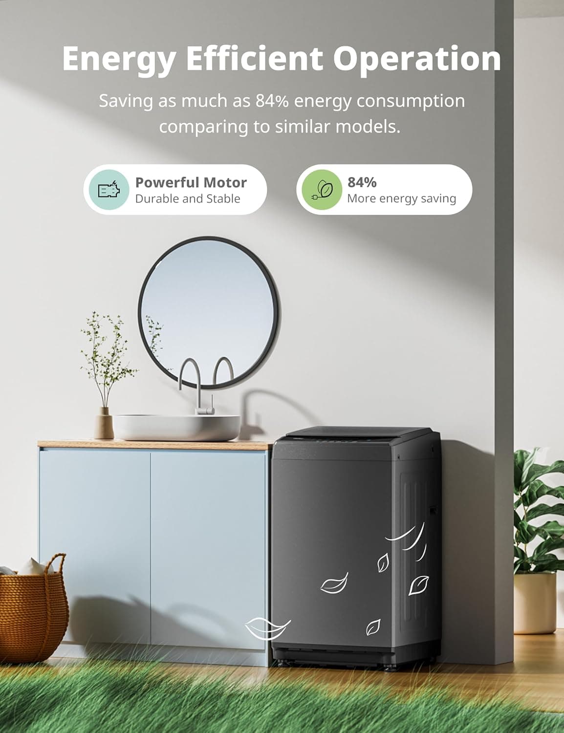 COMFEE’ 1.6 Cu.ft Machine à Laver Portable, Capacité de 11lbs, Laveuse Compacte Automatique avec Roues, 6 Programmes de Lavage - Image 7