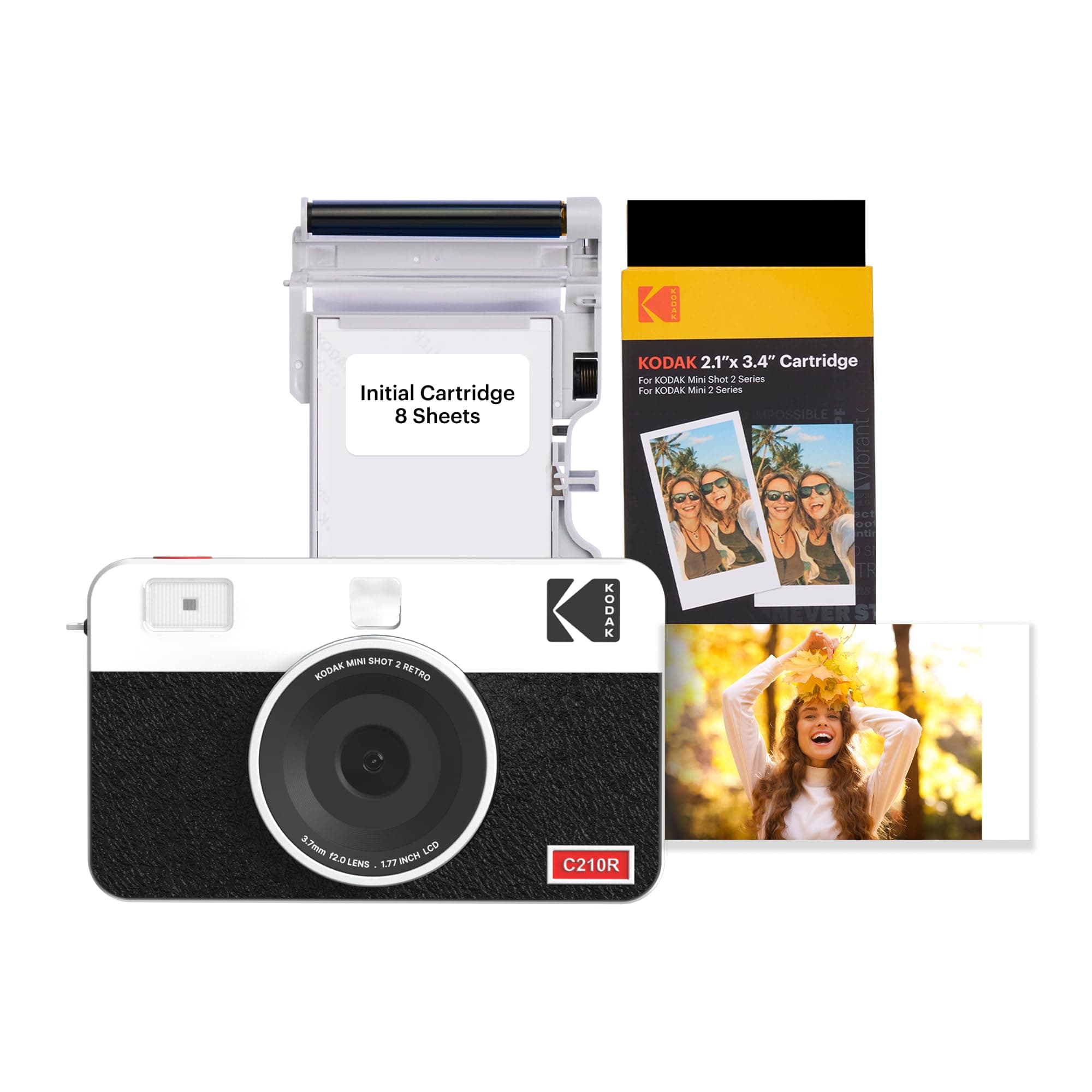 KODAK Mini Shot 2 Retro 4PASS 2-in-1 Instant Digital Camera and Photo Printer (2.1x3.4 inches) Initial 8 Sheets + 30 Sheets Bundle, White White 2x3 Camera + 38 Sheets