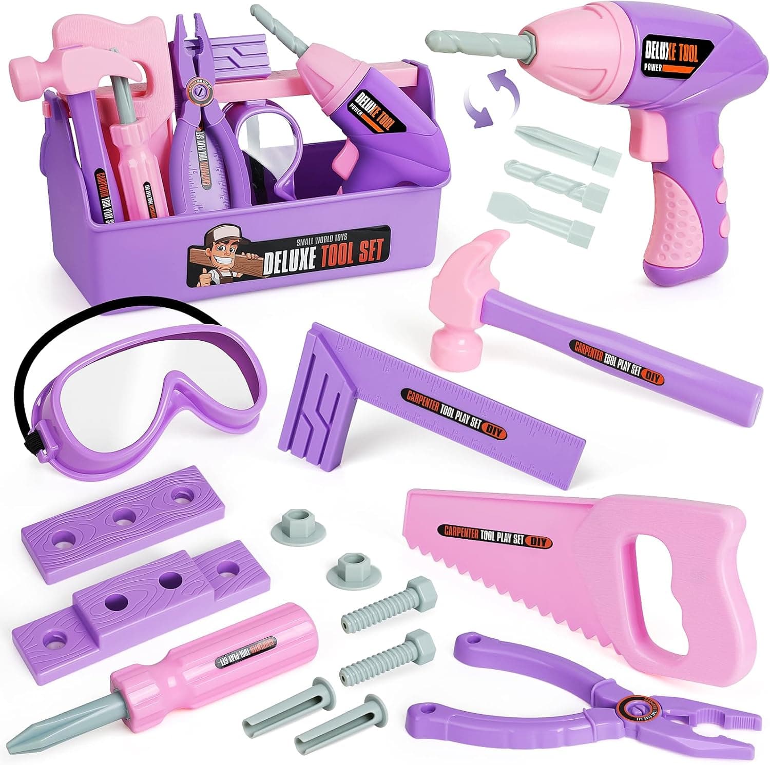Kids Tool Set with Toy Drill, Toy Tool Box, Construction Tools, Pretend Play Toddler Girl Toys Gifts for Toddlers Kids Aged 3 4 5 6 7 - Image 2
