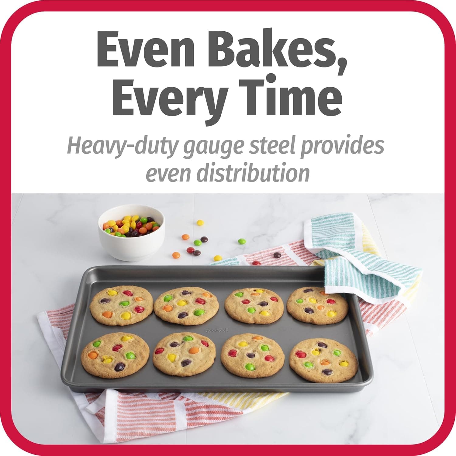GoodCook Everyday Nonstick Carbon Steel Baking Sheet Set, 3 Pack – Small 13” x 9”, Medium 15” x 10”, Large 17” x 11” – Carbon Steel Cooking Pans, Cookie Sheet Bakeware Set Assorted (3-Piece Set) - Image 5