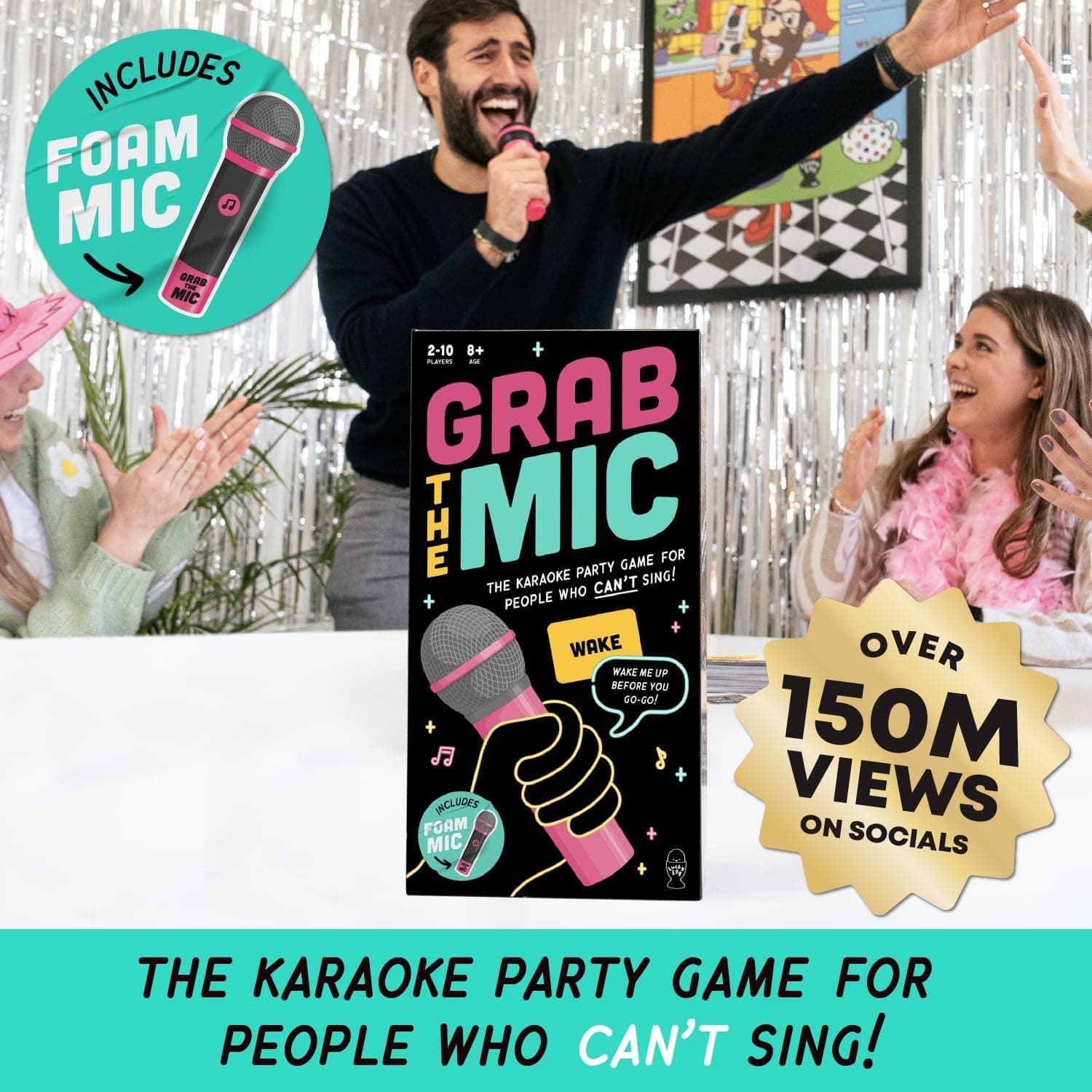 Lucky Egg Official Grab The Mic – Family Karaoke Board Game w/Foam Mic, 8+ Ages, 2-10 Players - Games for Bad Singers w/ 250 Lyrics (125 Cards) for Hilarious Game Nights & Birthday Party, Kids Gift - Image 3