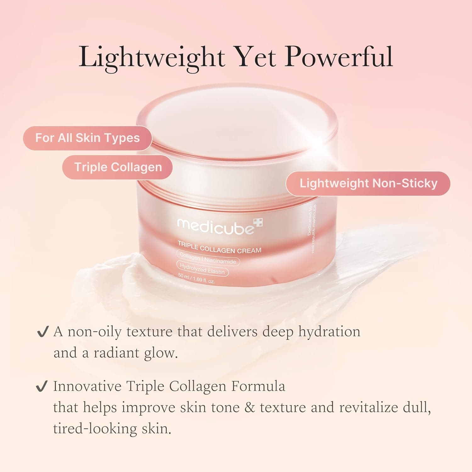 medicube Triple Collagen Cream - Hydrating & Firming Moisturizer with Hyaluronic Acid, Premium Elastin, Shea Butter - Wrinkle Care & Boosts Elasticity - Korean Skincare, 1.69 oz 1.69 Fl Oz (Pack of 1) - Image 4