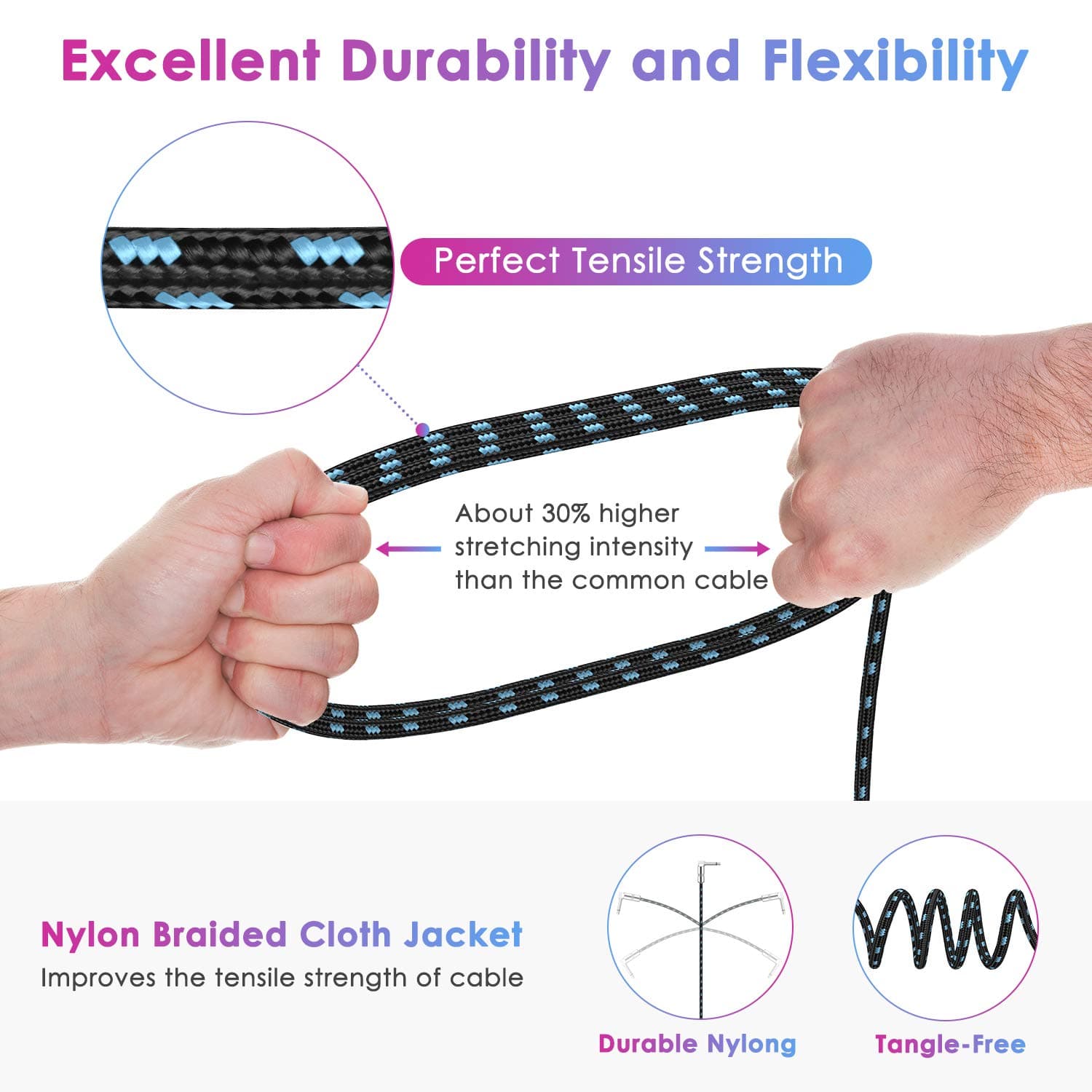 10FT 2 Pack Instrument Cable - Electric & Bass Guitar, Keyboard, AMP Cord - 1/4 Inch Right Angle Black & Blue 10 FT 2 Pack-Right Angle Black Blue - Image 5