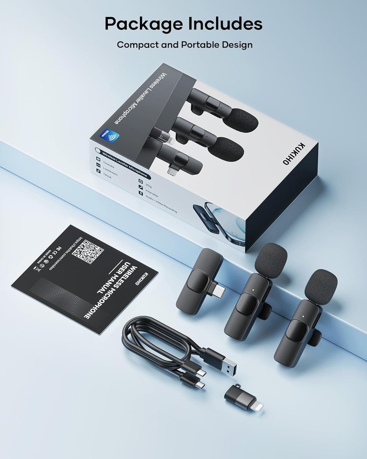 2 Pack Wireless Lavalier Microphone for iPhone iPad and Android Phone, Lapel Mic Plug and Play Wireless Mic Noise Reduction Mini Microphone for Video Recording Interview Podcast Vlog YouTube Tiktok Mic 2 (2 TX + 1 RX) - Image 10