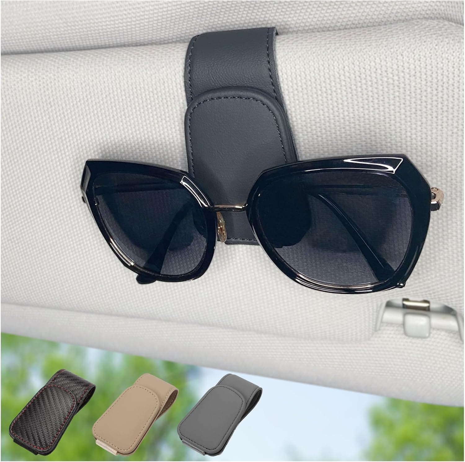 Magnetic Leather Sunglass Holder for Car, Sunglasses Clip for Car Visor, Auto Interior Accessories Universal for Different Size Eyeglasses (Black) - Image 2