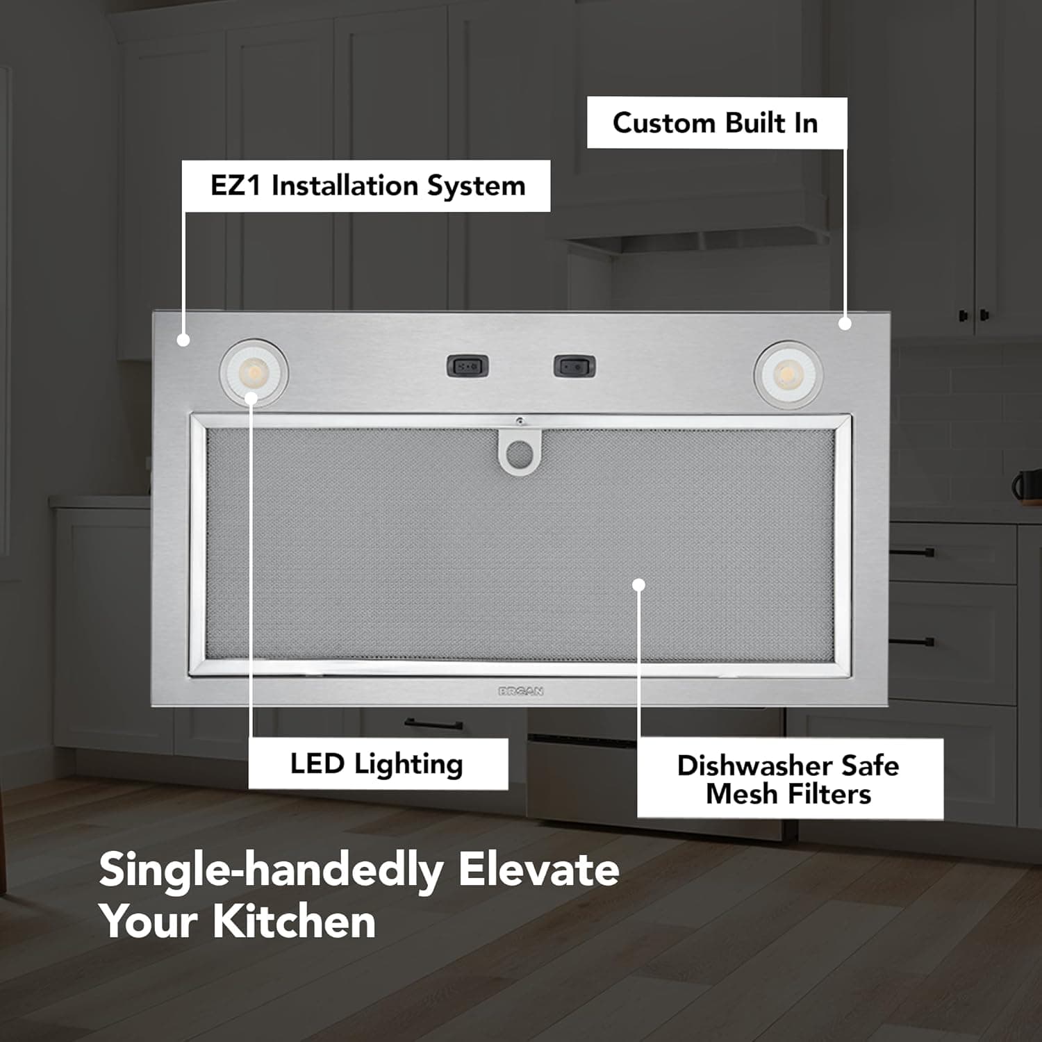 Broan-NuTone PM300SS Custom Power Pack Range Hood Insert with 2-Speed Exhaust Fan and Light, 300 Max Blower CFM, Stainless Steel, 21-Inch Built 21-Inch 300 CFM - Image 3