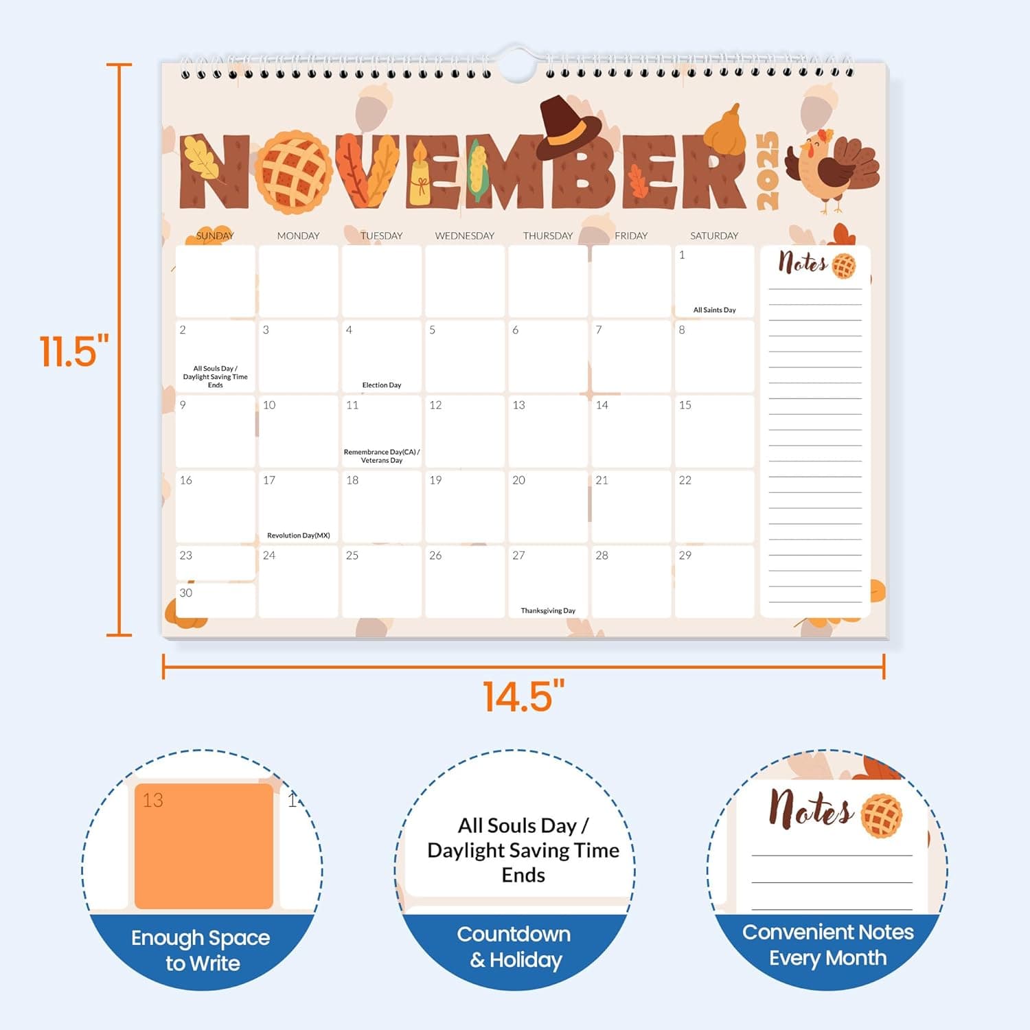 SUNEE 2026 Calendar- 18 Months Oct. 2025 - Mar. 2027, 14.5"x11.5" Big Grid Hanging Calendar 2026 with Note for Organizing & Planning, 2026 Wall Calendar with Note, Cute Cute 14.5x11.5 - Image 2