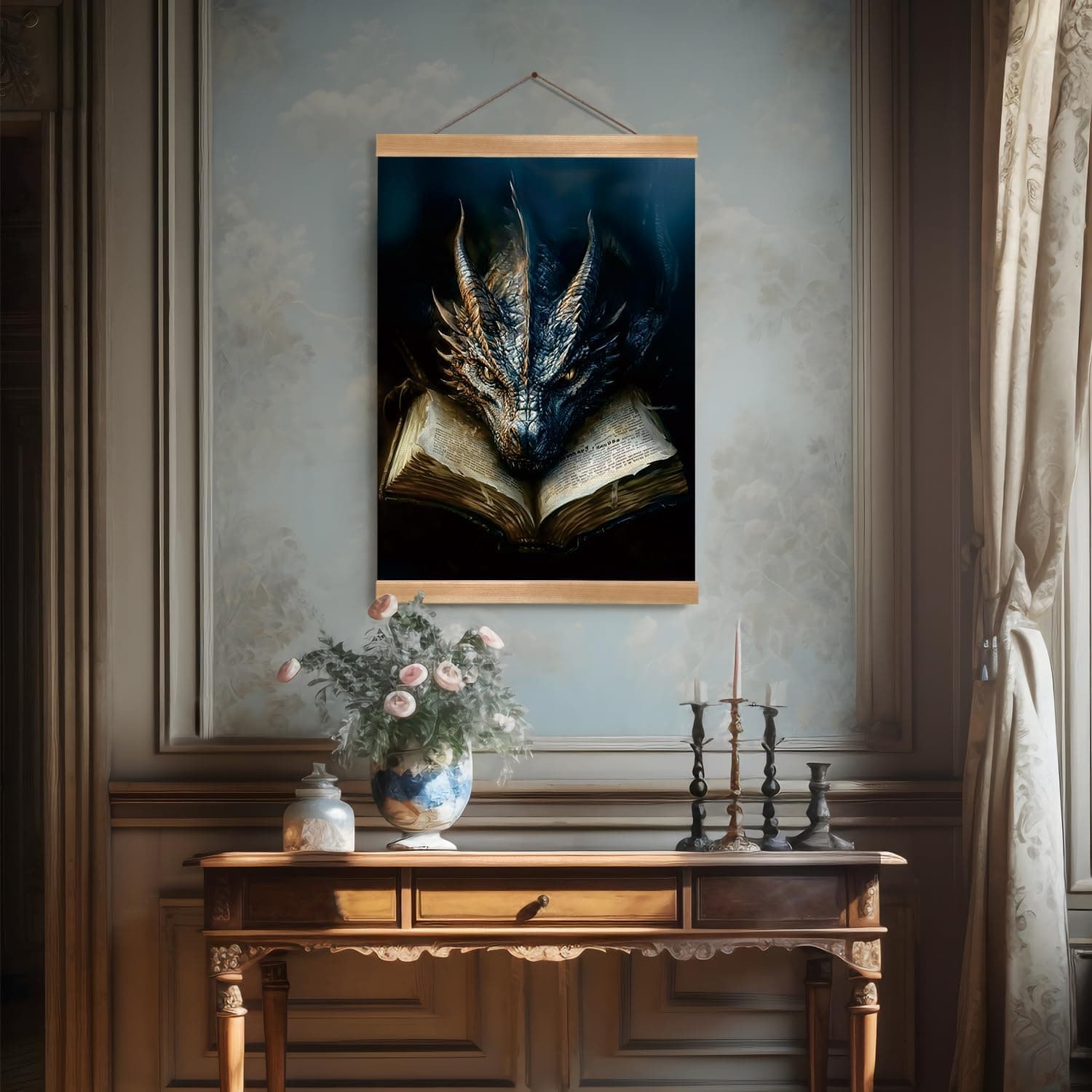 ZTGDA Book Dragon Wall Art,Dark Academia Vintage Poster, Gothic Canvas Print for Book Lovers, Fantasy Wall Decor for Bedroom, Library or Office, Mysterious Bookworm Gift(dragon) - Image 5