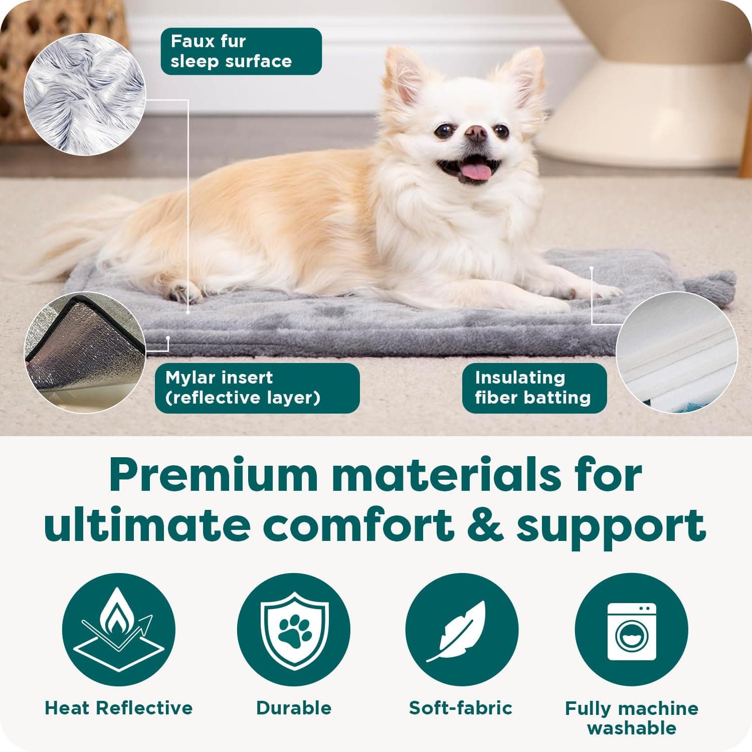 FurHaven ThermaNAP Self Warming Cat Mat, Dog Bed for Crates with Self-Warming Technology for Cozy Rest, Fully Machine Washable, Small, Plush Faux Fur, Gray Small - 22"L x 17"W Gray - Image 5