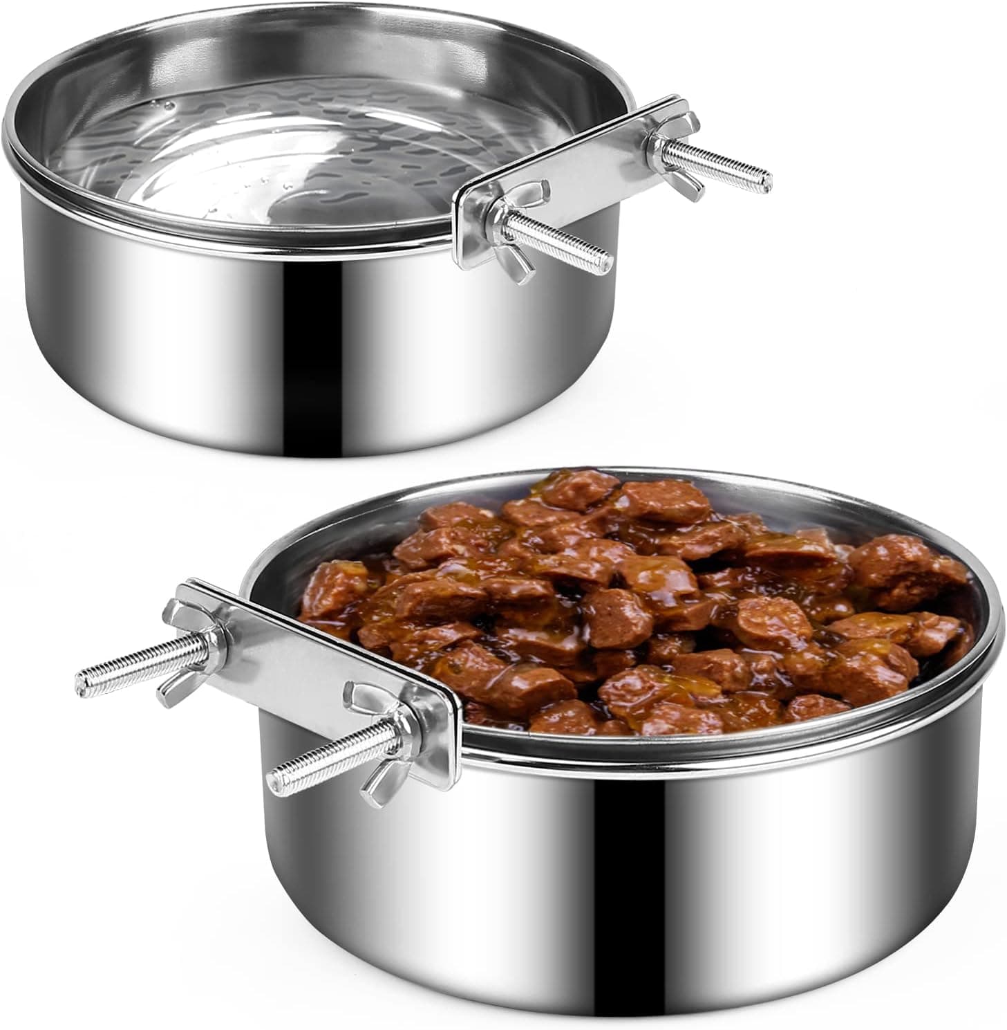 Dog Crate Water and Food Bowl, ShineMe Stainless Steel Dogs Bowls Hanging 2 Pack for Cage Crate Kennel, Spill Proof Dog Bowl for Medium and Small Sized Dogs Cats Pets (6.3 * 2.6” & 5.5 * 2.4”) Silver (40oz+26oz) - Image 2
